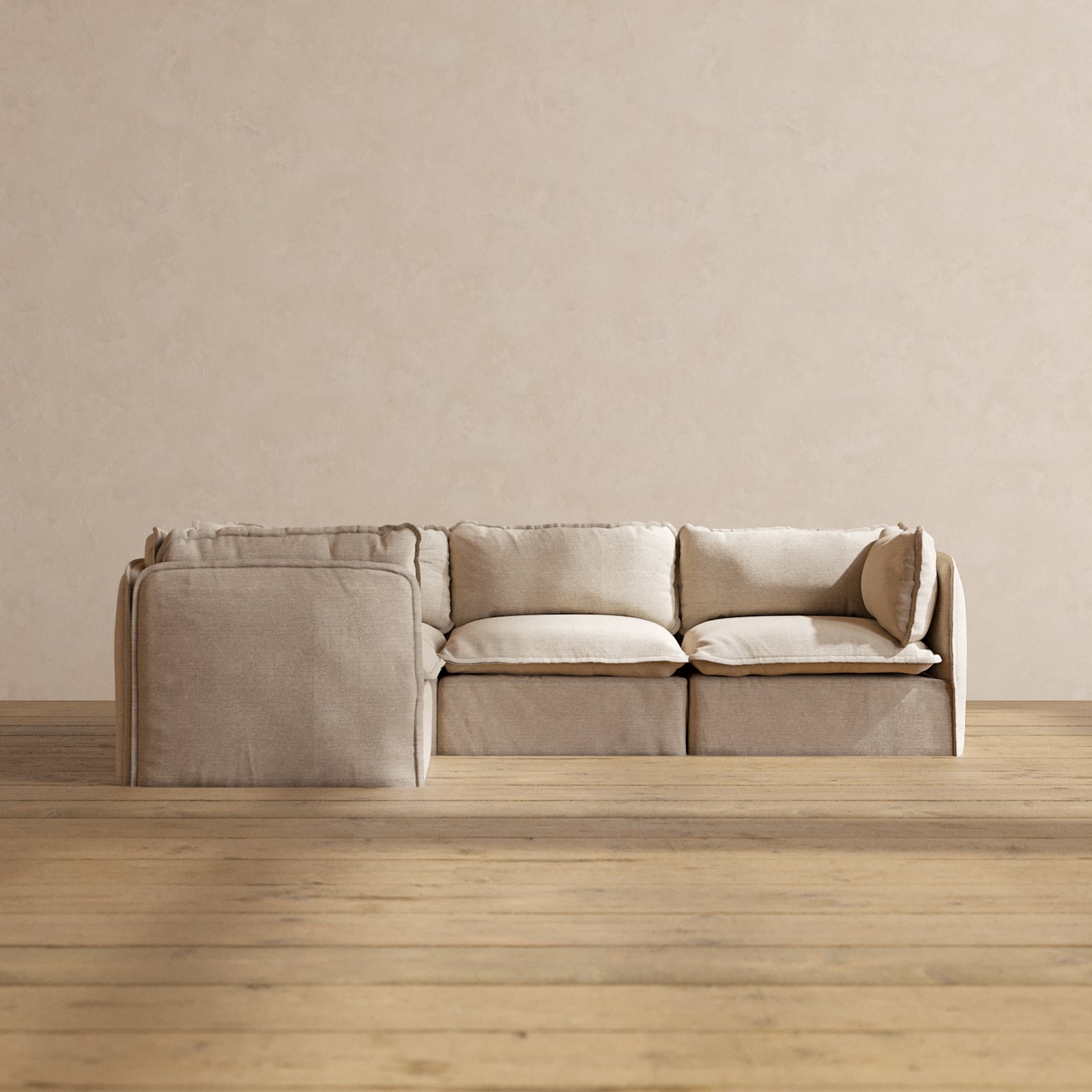 Modular Performance 4-Seater Corner Sectional Sofa in Oat | Relaxed Blend Fabric | Perfect for Living Room, Family Room & Home Theater