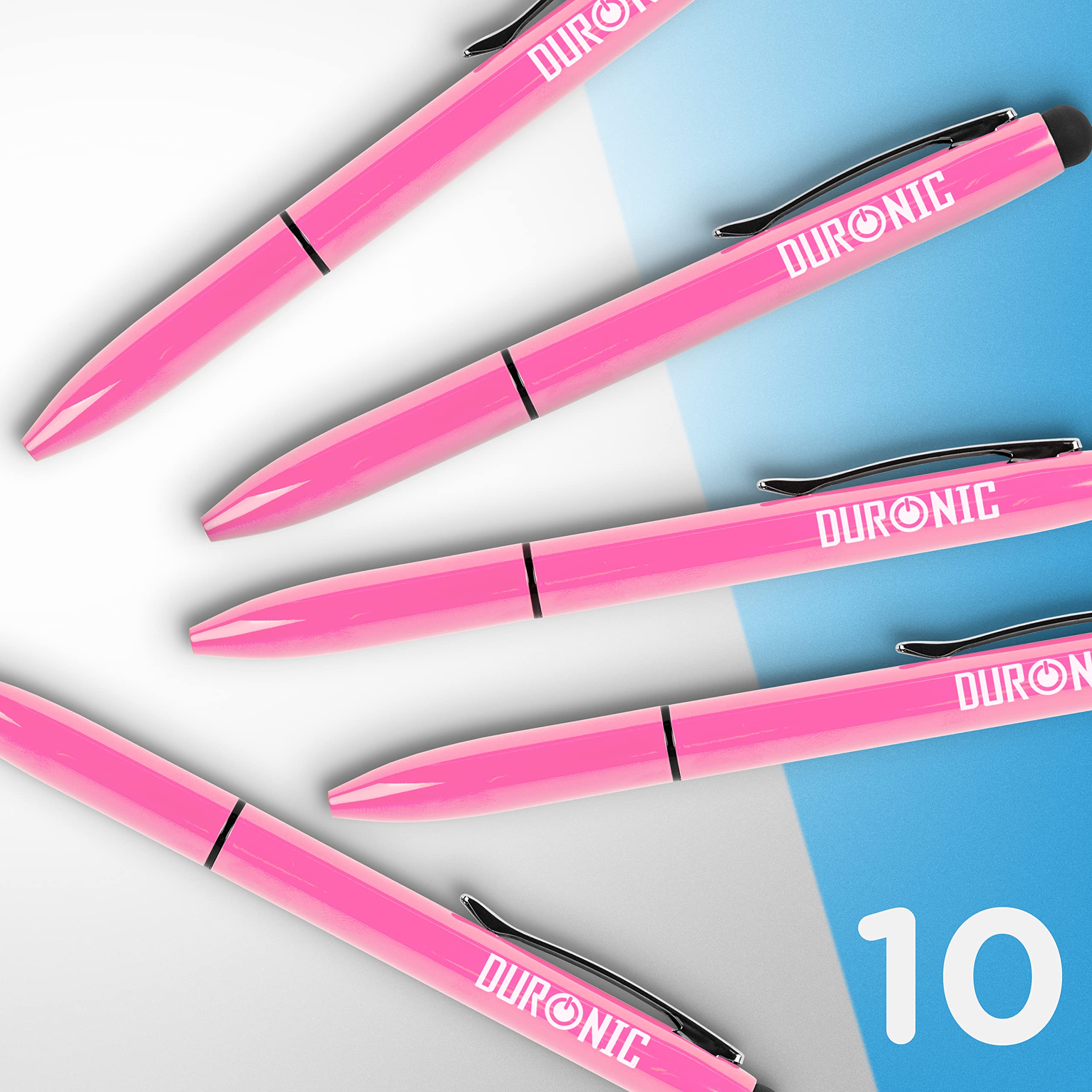 Duronic Stylus Pens IS10P - 10-Pack Pink Refillable Ballpoint & Capacitive Touch Screen Stylus 2-in-1 for iPad, Tablet, Surface, Laptop, Kindle - Perfect for Note-Taking, Drawing & Touchscreen Navigation