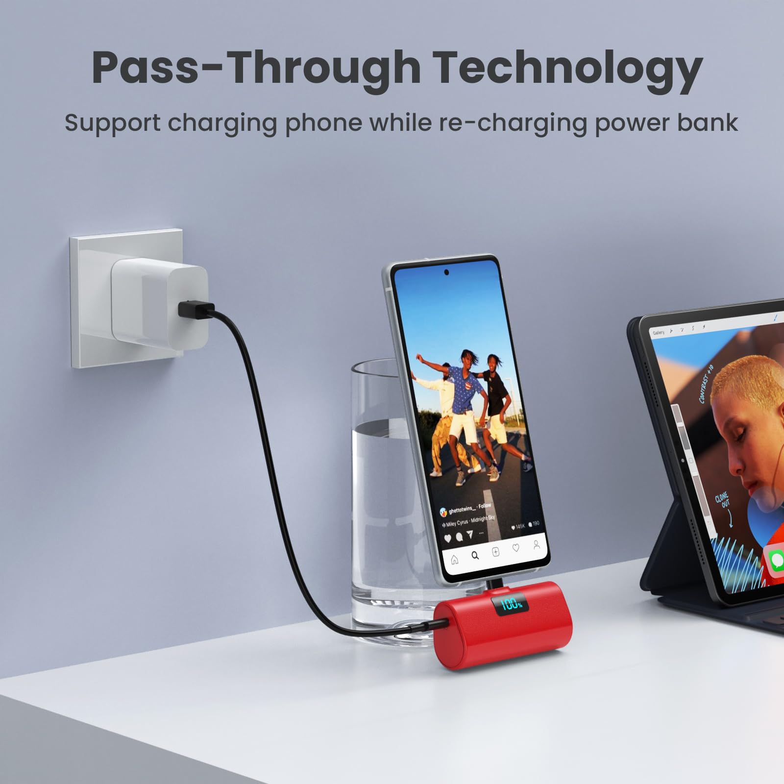 5200mAh Portable Charger with PD & USB-C - Fast Charging Power Bank for iPhone 15 Series, iPad Pro, Samsung & Android Phones - Compact LCD Display Battery Pack (Red) - Perfect for Travel, Camping & Emergency Power Backup