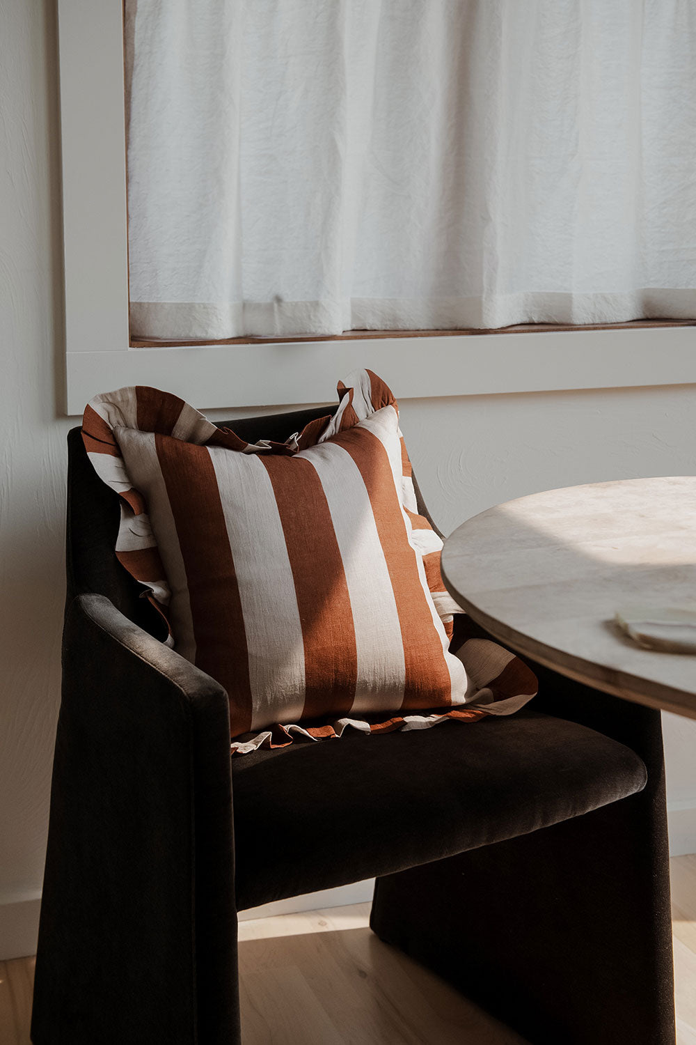 Premium Linen Pillow Cover - Cinnamon Stripe Design - Breathable & Soft for Bedroom, Living Room & Sofa Decor