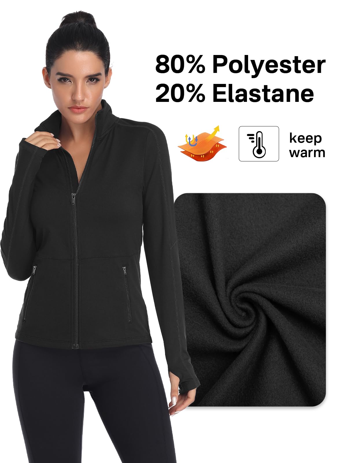 VUTRU Women's Full Zip Fleece Yoga Jacket - Lightweight Running Track Jacket for Workout & Athletic Activities - Perfect for Yoga, Gym, Jogging and Outdoor Sports