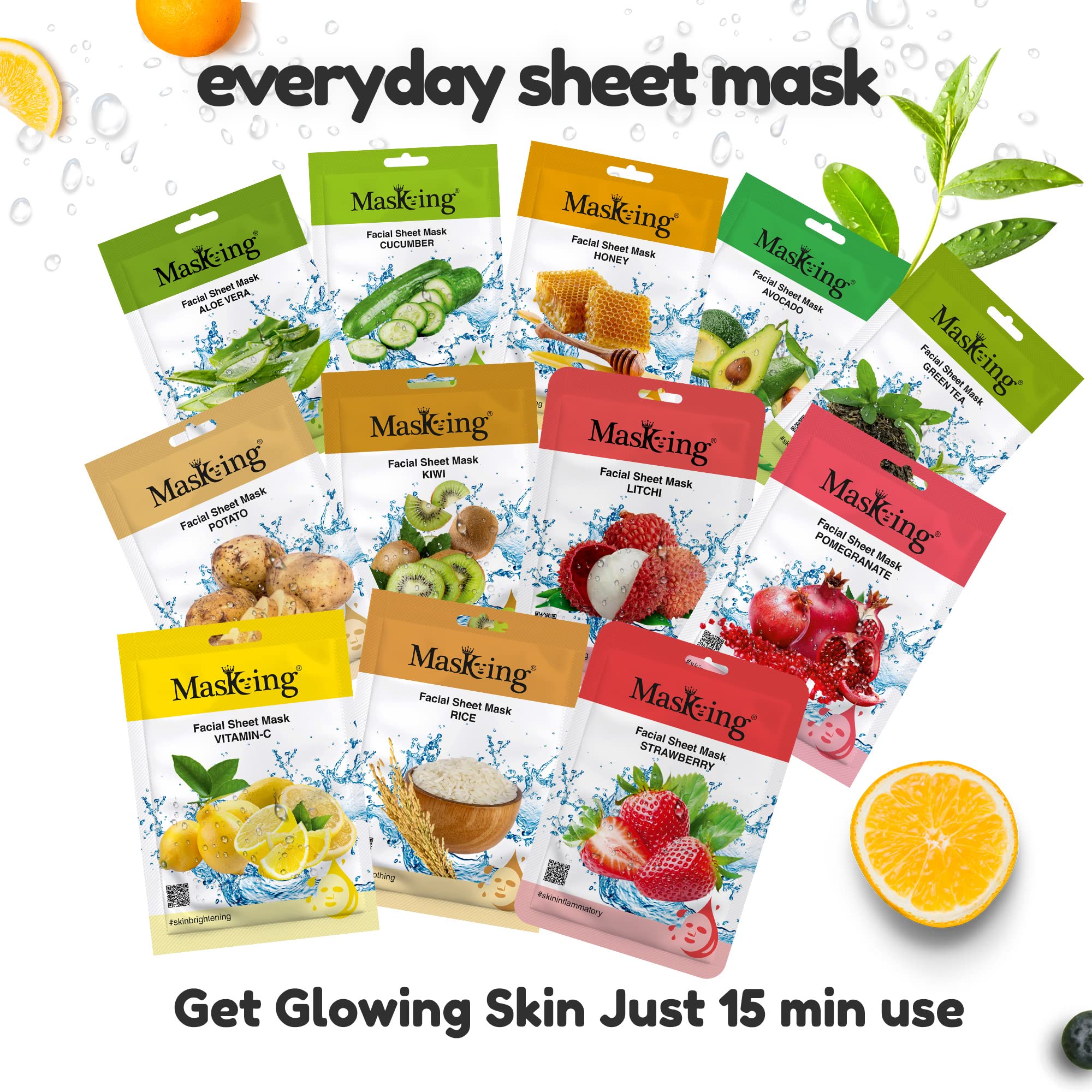Rice Facial Sheet Mask - Skin Soothing, Lightening & Nourishing Serum for Women & Men | Natural Lyocell Face Mask Pack of 5 | Perfect for Daily Skincare, Spa Night & Travel
