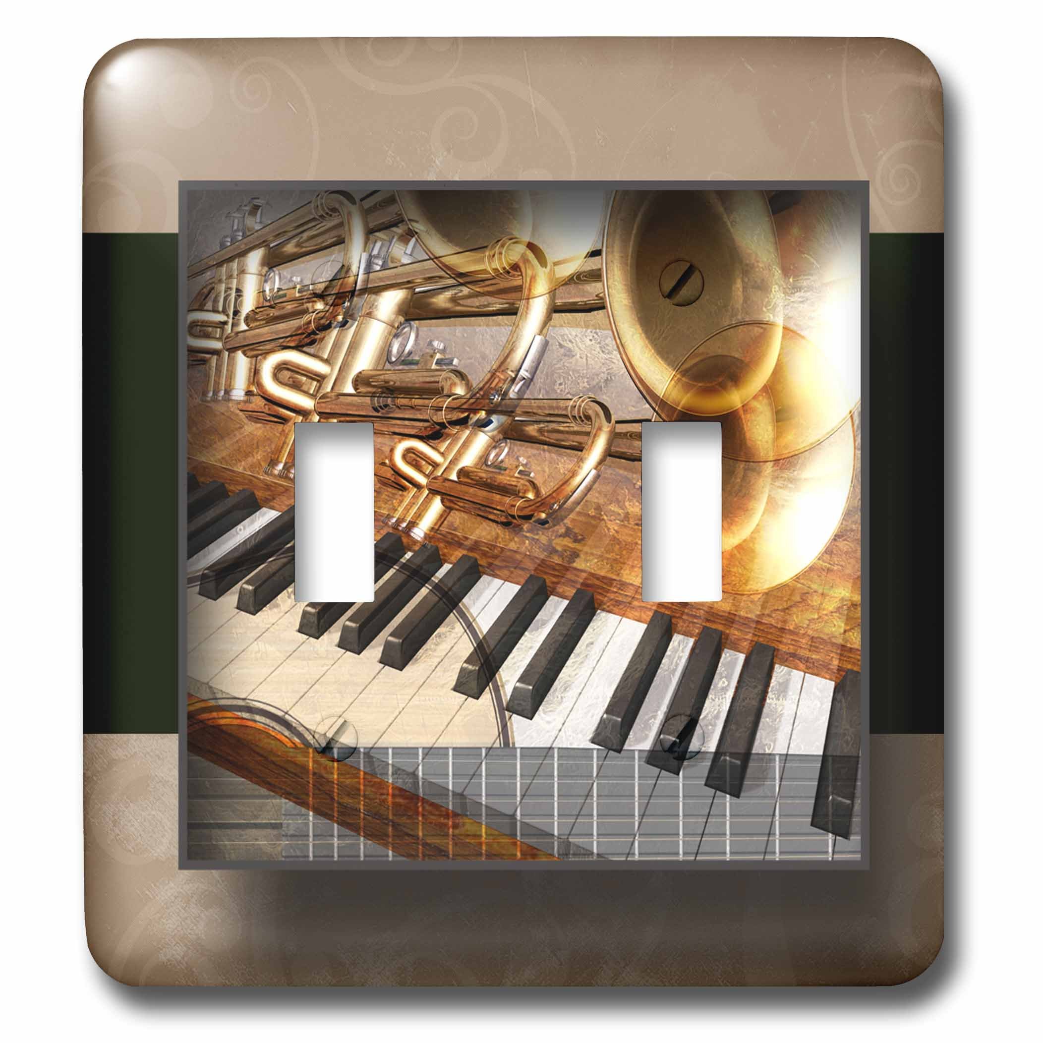 3D Rose Abstract Jazz Instruments Double Toggle Switch - Colorful Wall Decor for Music Lovers, Jazz Theme Home & Office Decor, Perfect for Living Room, Bedroom or Studio