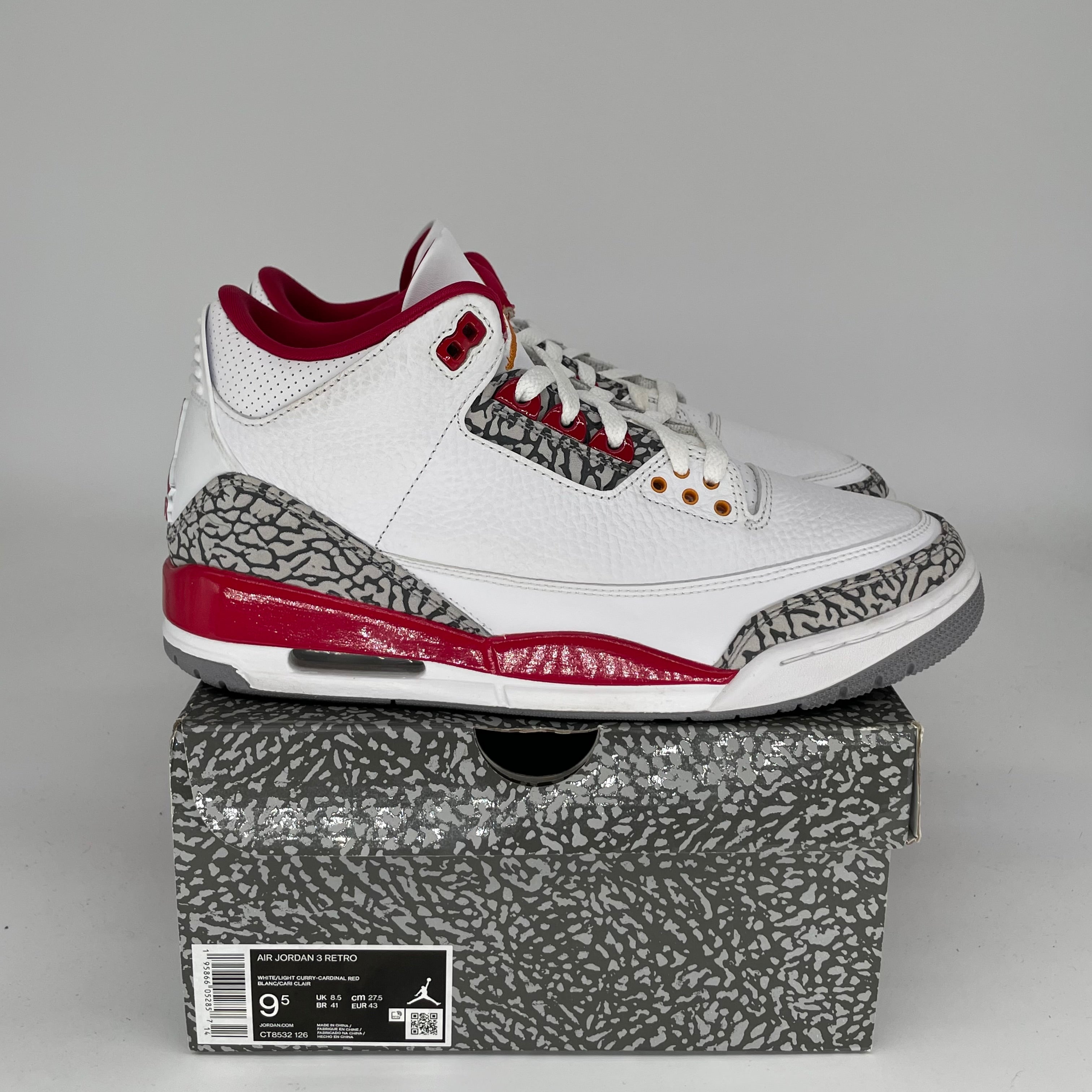 AIR JORDAN 3 CARDINAL RED RETRO SIZE 9.5 MEN'S SNEAKERS CT8532-126 - Perfect for Basketball, Streetwear & Sneaker Collectors