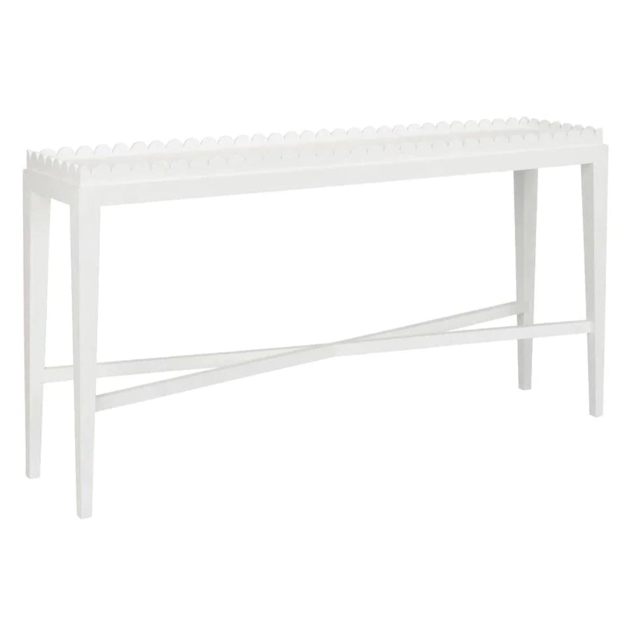 Handmade Custom Painted Scalloped Edge Console Table - Farmhouse Entryway Sofa Table with Distressed Finish for Living Room, Hallway & Bedroom Decor