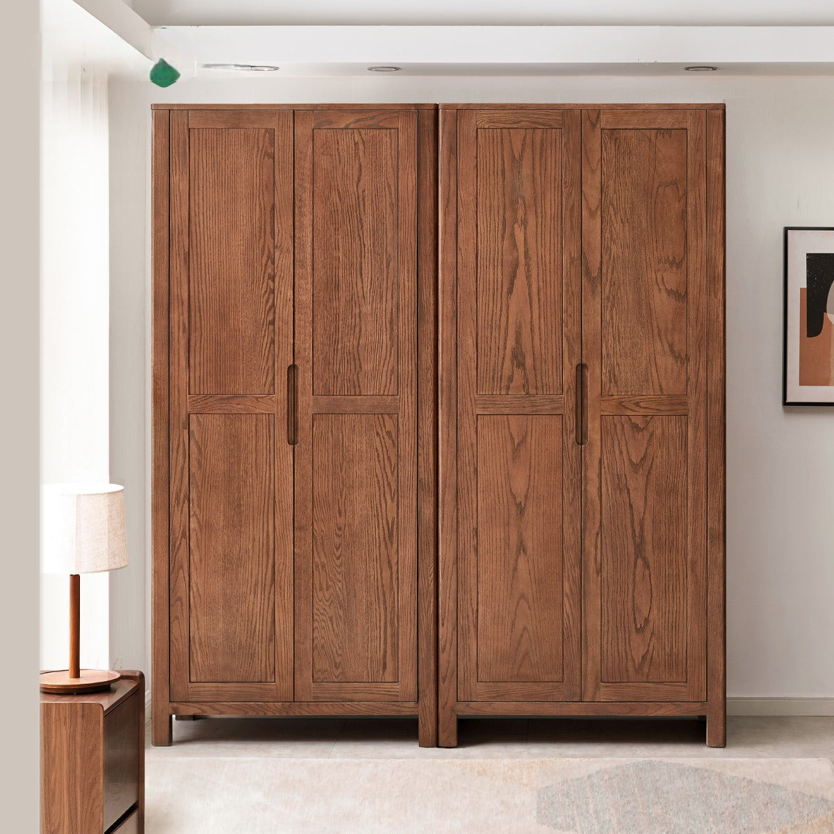 Solid Oak Wood Wardrobe in Walnut Finish - Stylish and Durable Closet Storage for Bedroom, Living Room, or Walk-in Closet