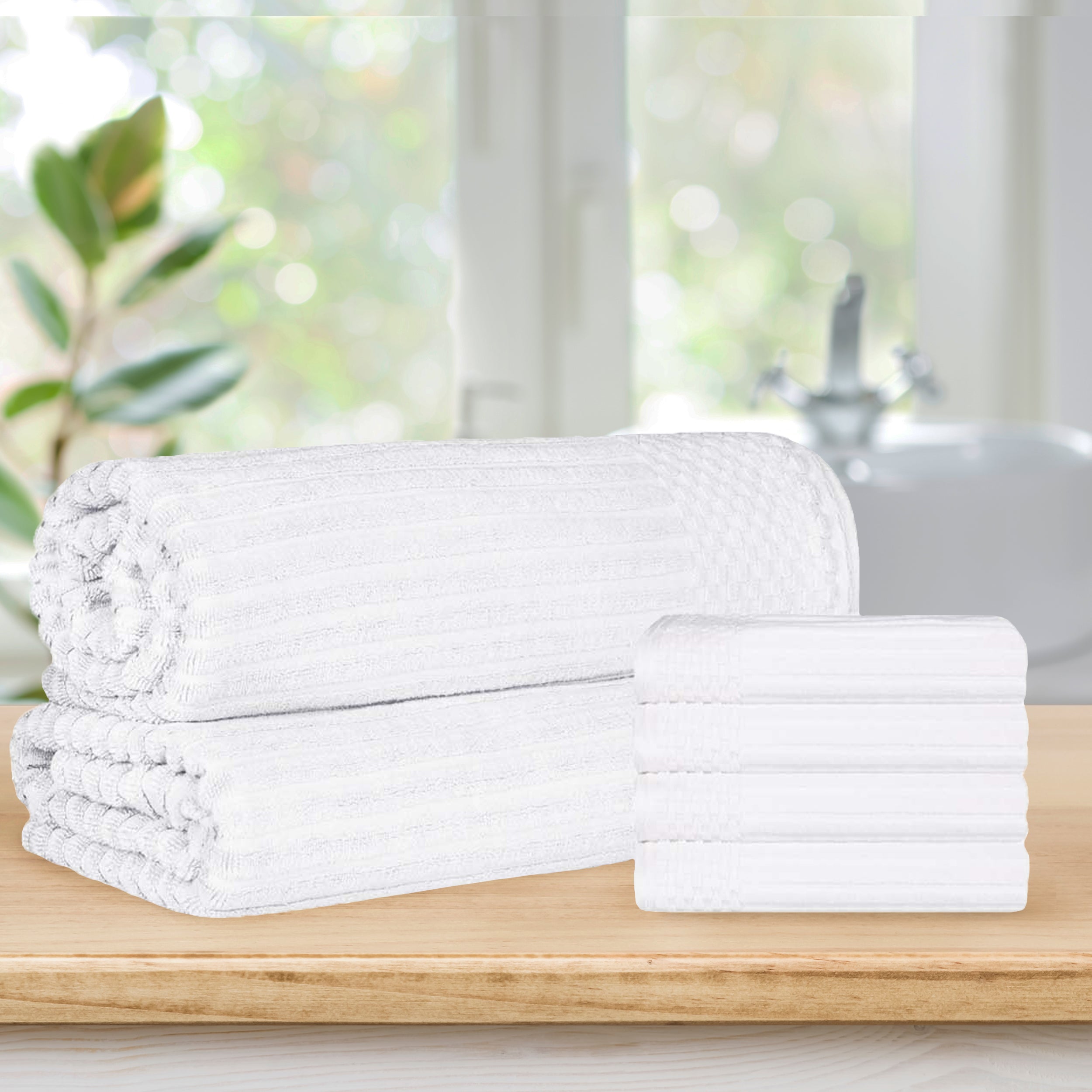 Premium Soho Ribbed Textured Cotton Hand Towels & Bath Sheets Set - Ultra Absorbent, Soft & Quick-Drying - Perfect for Bathroom, Spa, Gym & Guest Use
