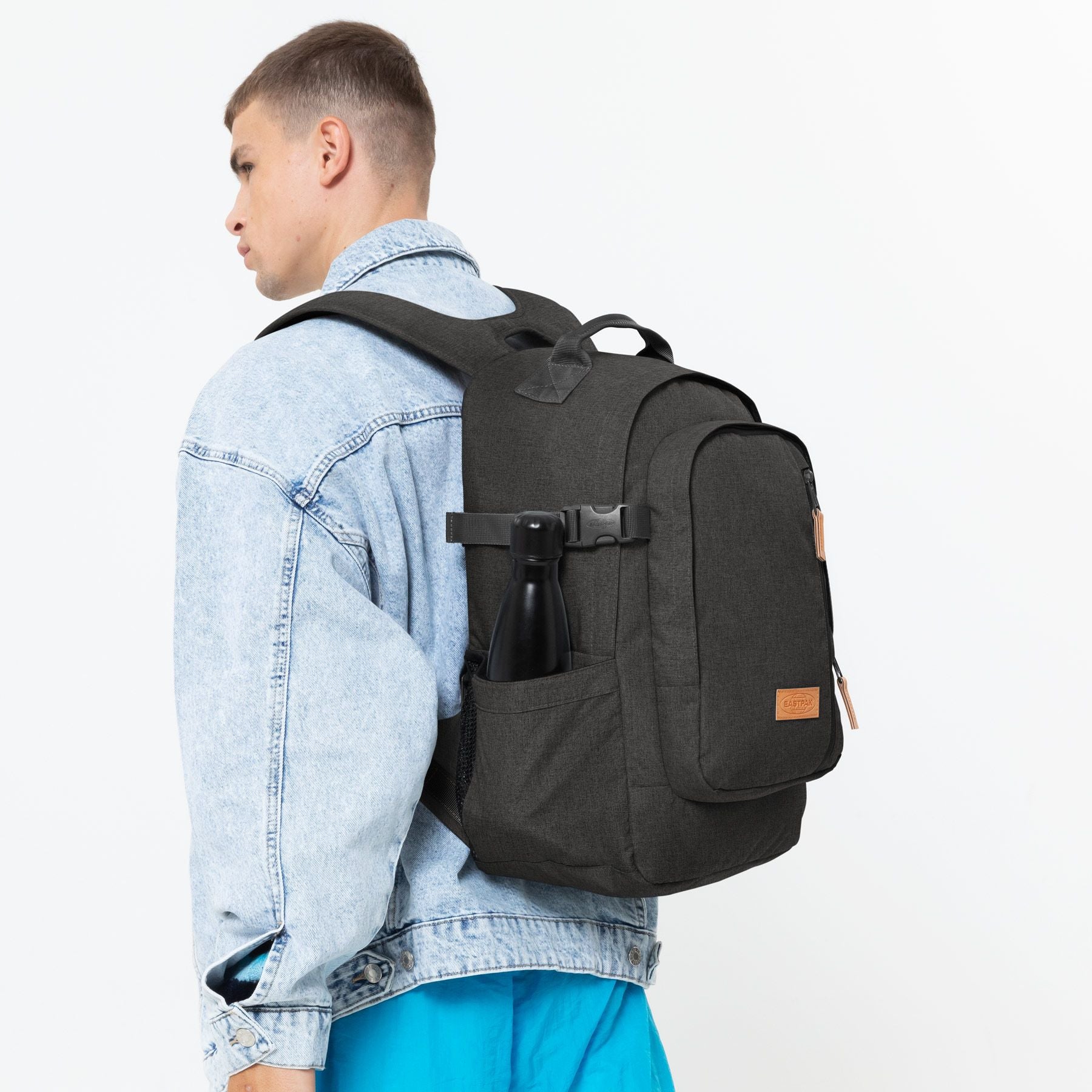 Eastpak Smallker CS Backpack - Stylish Black Denim for School, Work & Travel | Durable Laptop Bag with Padded Shoulder Straps