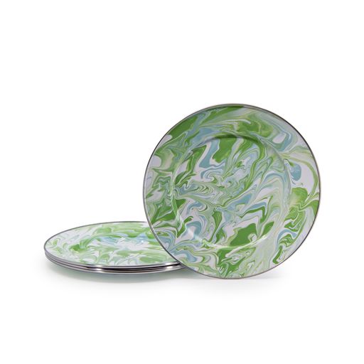 Modern Monet Swirl Enamelware Dinner Plates - Set of 4, 10.5 Inch Colorful Vintage-Style Porcelain Plates for Dining, Kitchen & Home Decor - Perfect for Dinner Parties, Picnics & Everyday Use