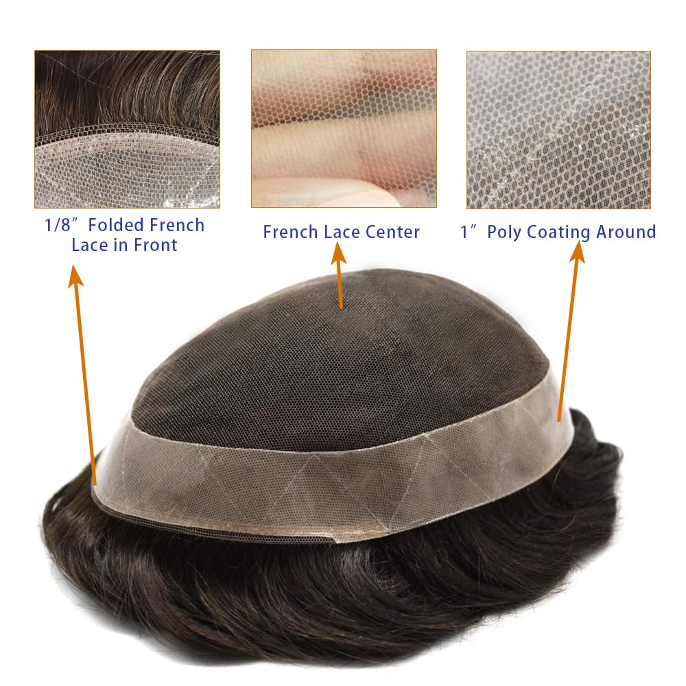 100% European Remy Human Hair Toupee for Men - Undetectable Hair Replacement System for Hair Loss (8''X10'', #2 Darkest Brown, 120% Medium Light to Medium Density) - Perfect for Daily Wear, Special Occasions & Confidence Boost
