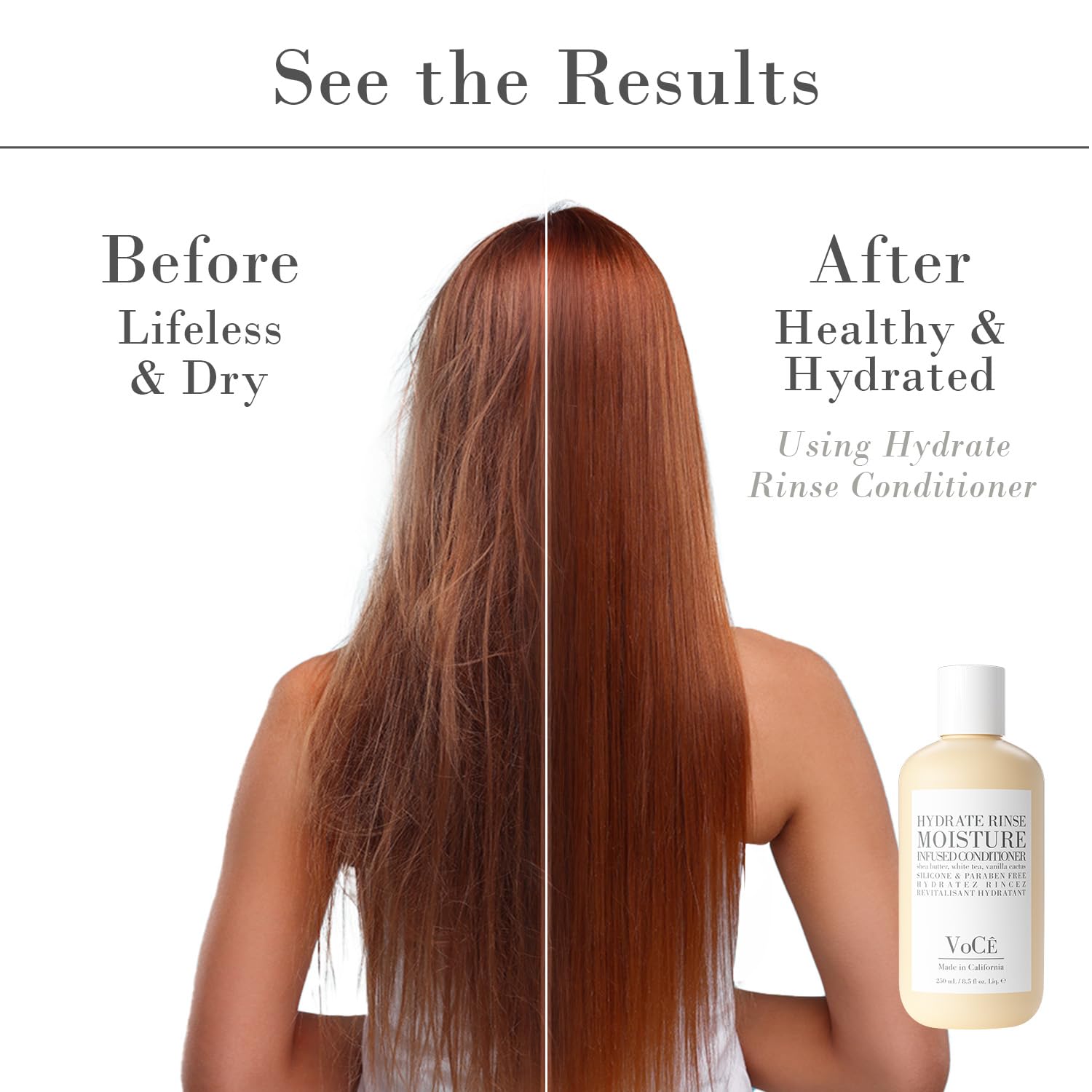 VoCÊ I Natural Hydrating Shampoo and Conditioner Set for Dry, Frizzy Hair - Moisture-Infused Vegan Hair Care for Normal to Thick Hair | Sulfate-Free, Cruelty-Free, Non-Toxic Formula (8.5oz/250ml) - Perfect for Daily Hydration & Salon-Quality Results at Home