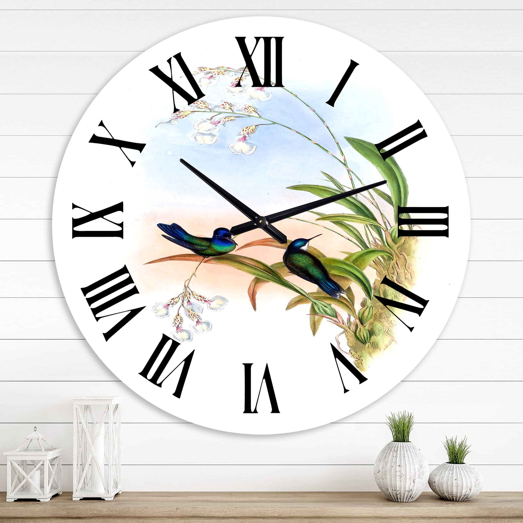 Vintage Hummingbird Wall Clock - Large Floral Botanical Wall Decor for Home, Office, Living Room & Bedroom | Perfect Gift Idea for Housewarming & Birthday