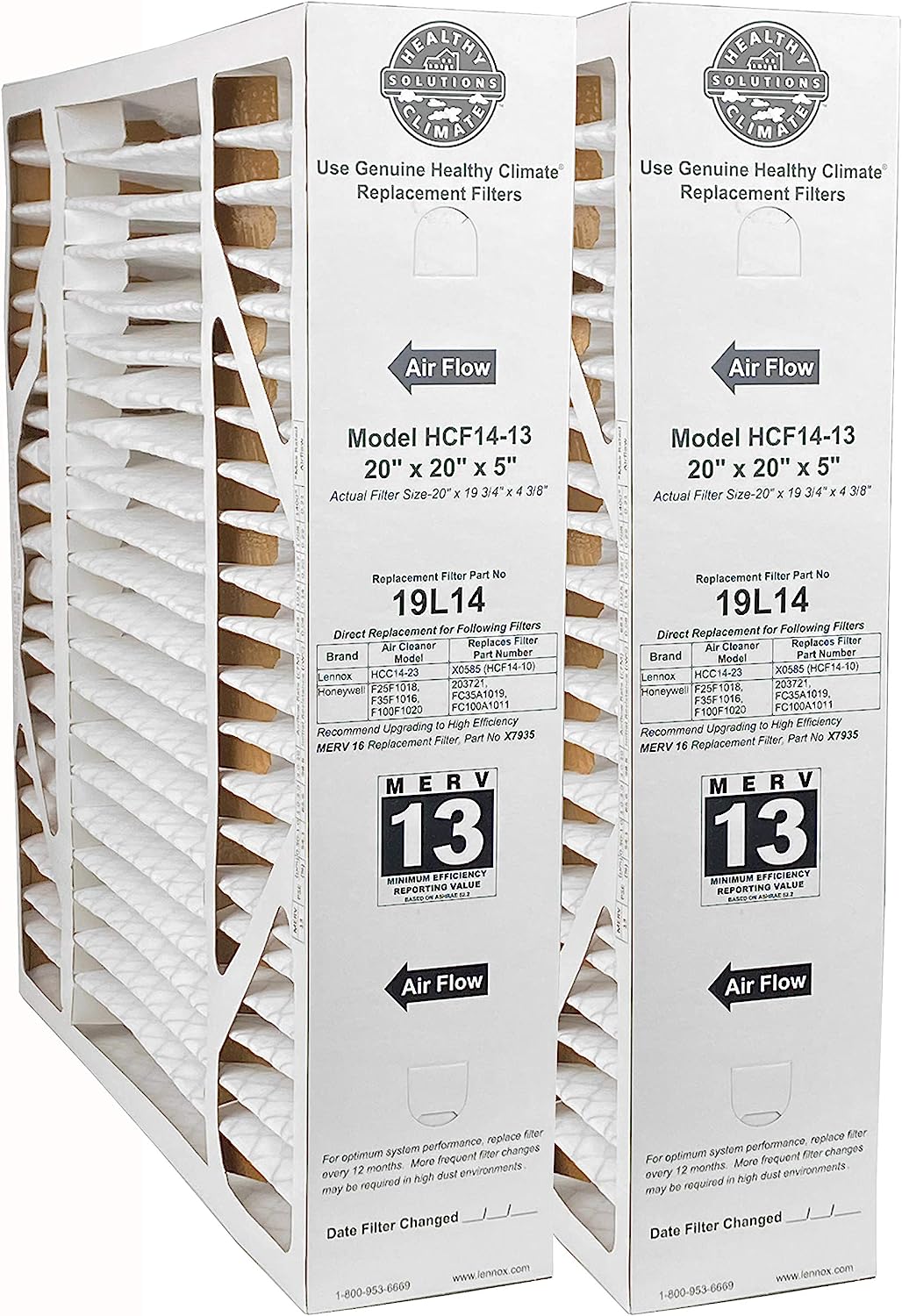 Lennox Healthy Climate 19L14 20x20x5 MERV 13 Furnace Air Filter (2-Pack) – High Efficiency HVAC Replacement for Cleaner Home Air – Perfect for Allergies & Pet Owners