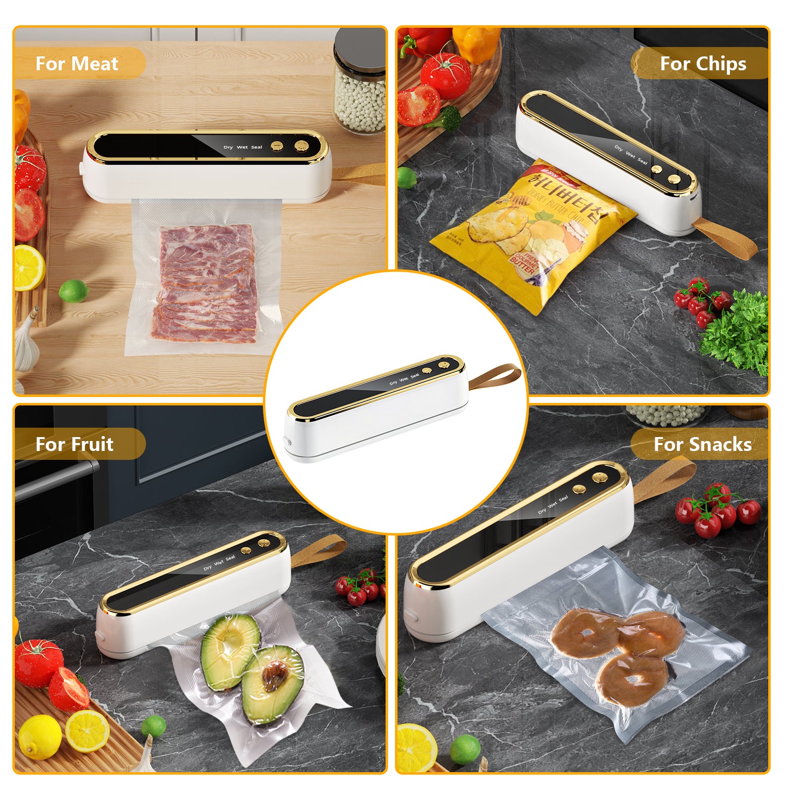 Vacuum Food Sealer Machine with Starter Kit - 10 Bags, Dry & Moist Food Modes, Compact Design with Built-in Cutter (Grey) - Perfect for Meal Prep, Sous Vide & Food Storage