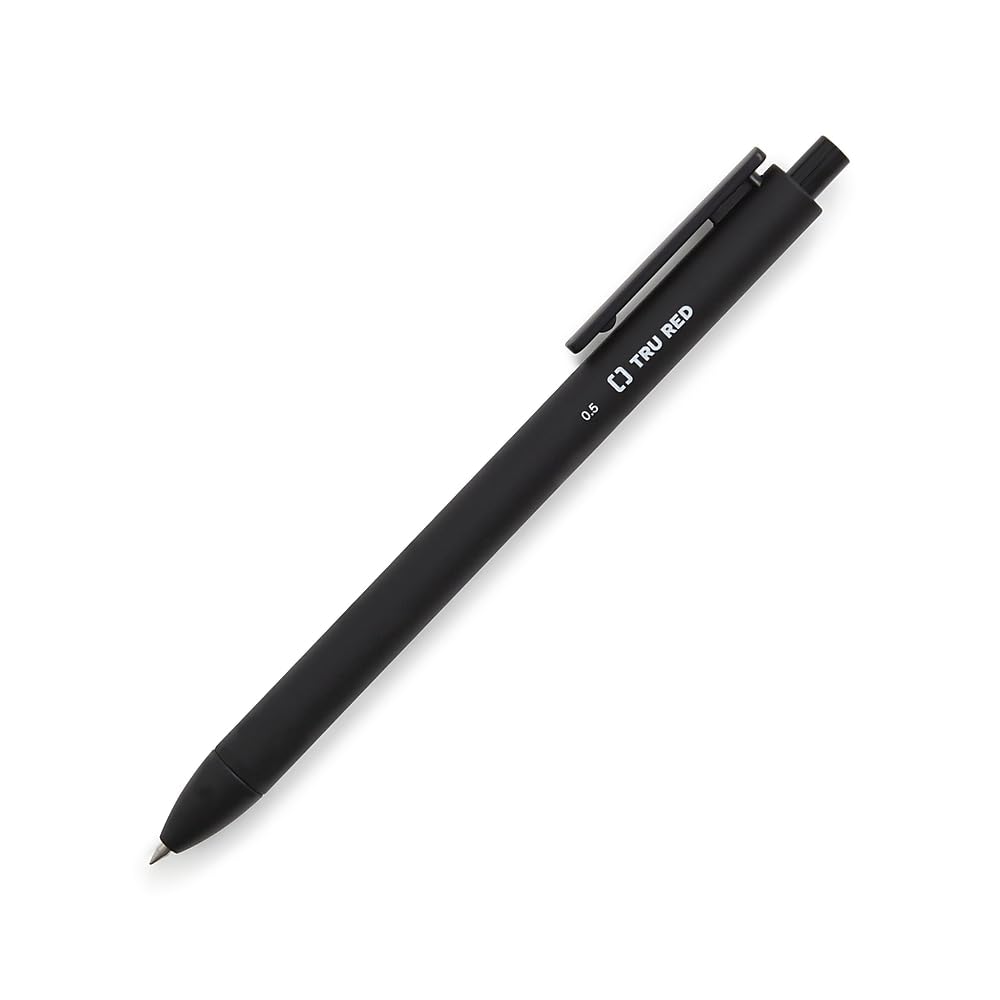 STAPLES TRU RED Retractable Quick Dry Gel Pens - Fine Point 0.5mm Black Ink - 5-Pack for Office, School & Note Taking - Smooth Writing & No Smudge
