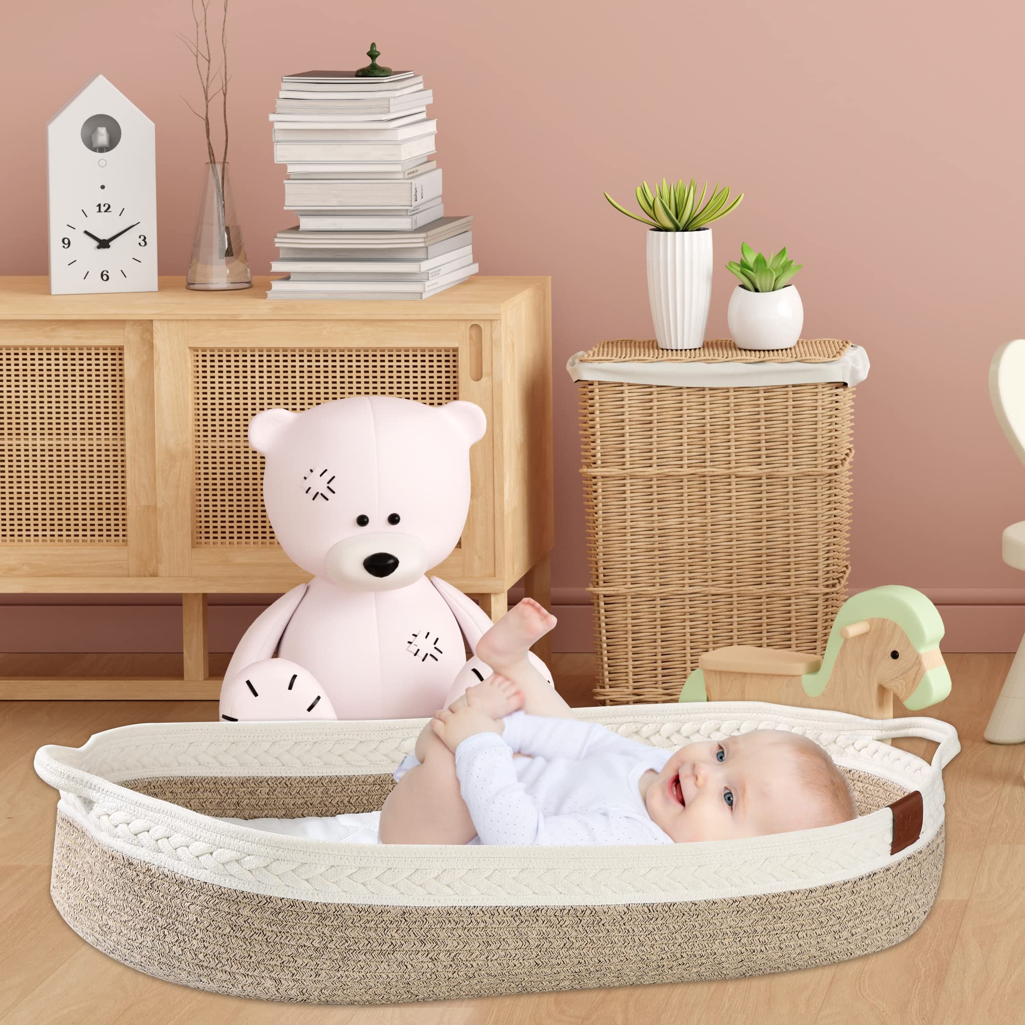 Premium Baby Changing Basket - Soft & Safe Diaper Changing Organizer for Newborns - Moses Basket for Nursery Dresser - Perfect Baby Shower Gift for Parents - Ideal for Home, Nursery & Travel Use