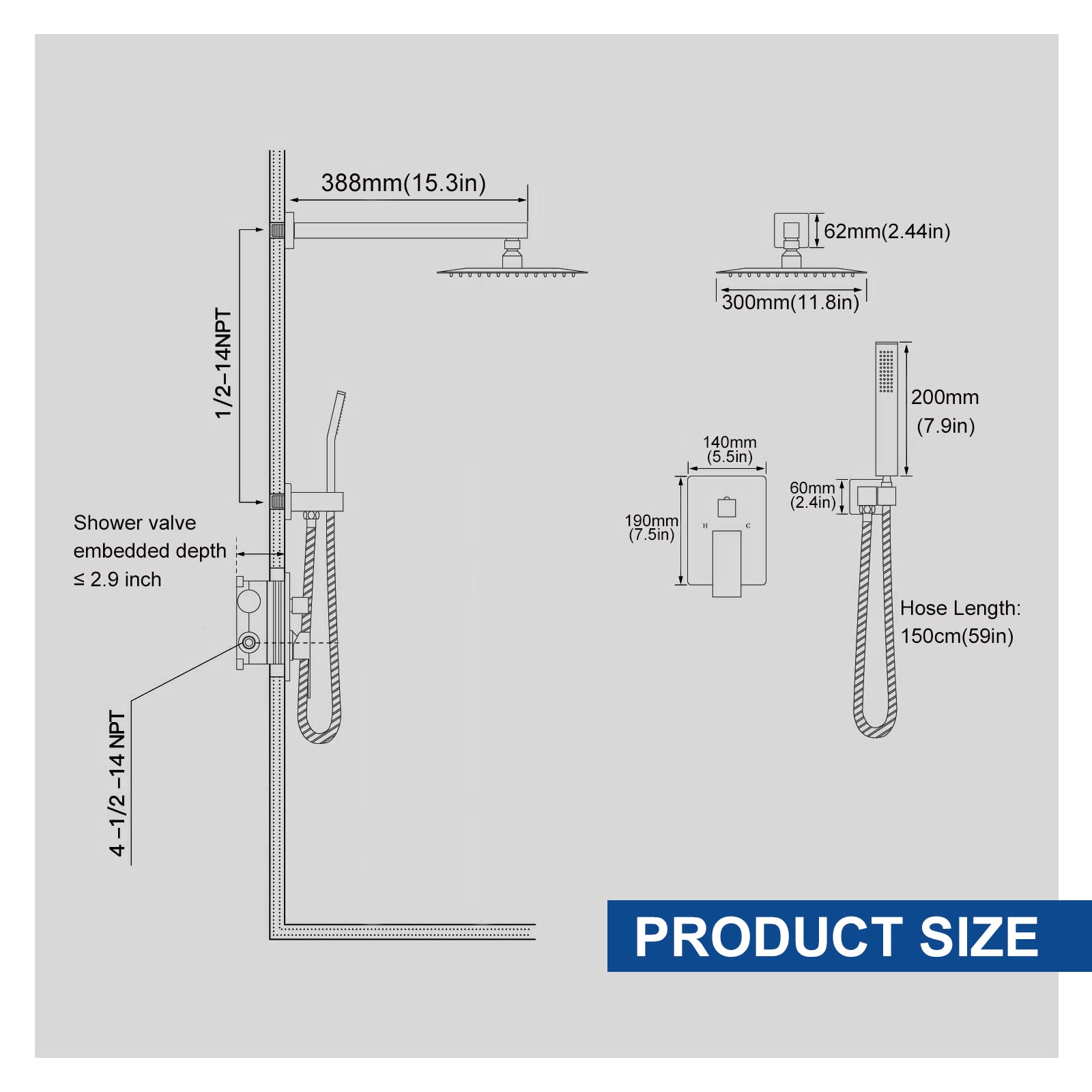 Luxury 12 Inch Chrome Rain Shower Head & Handheld Combo Set - High Pressure Wall Mounted Dual Shower System with Valve Body & Trim - Perfect for Modern Bathroom Renovation & Spa-Like Shower Experience
