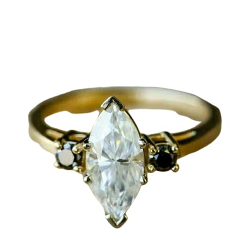 1.60 CT Marquise Cut Black Diamond Engagement Ring in 14K Yellow Gold – Elegant Wedding Band for Proposals & Anniversaries