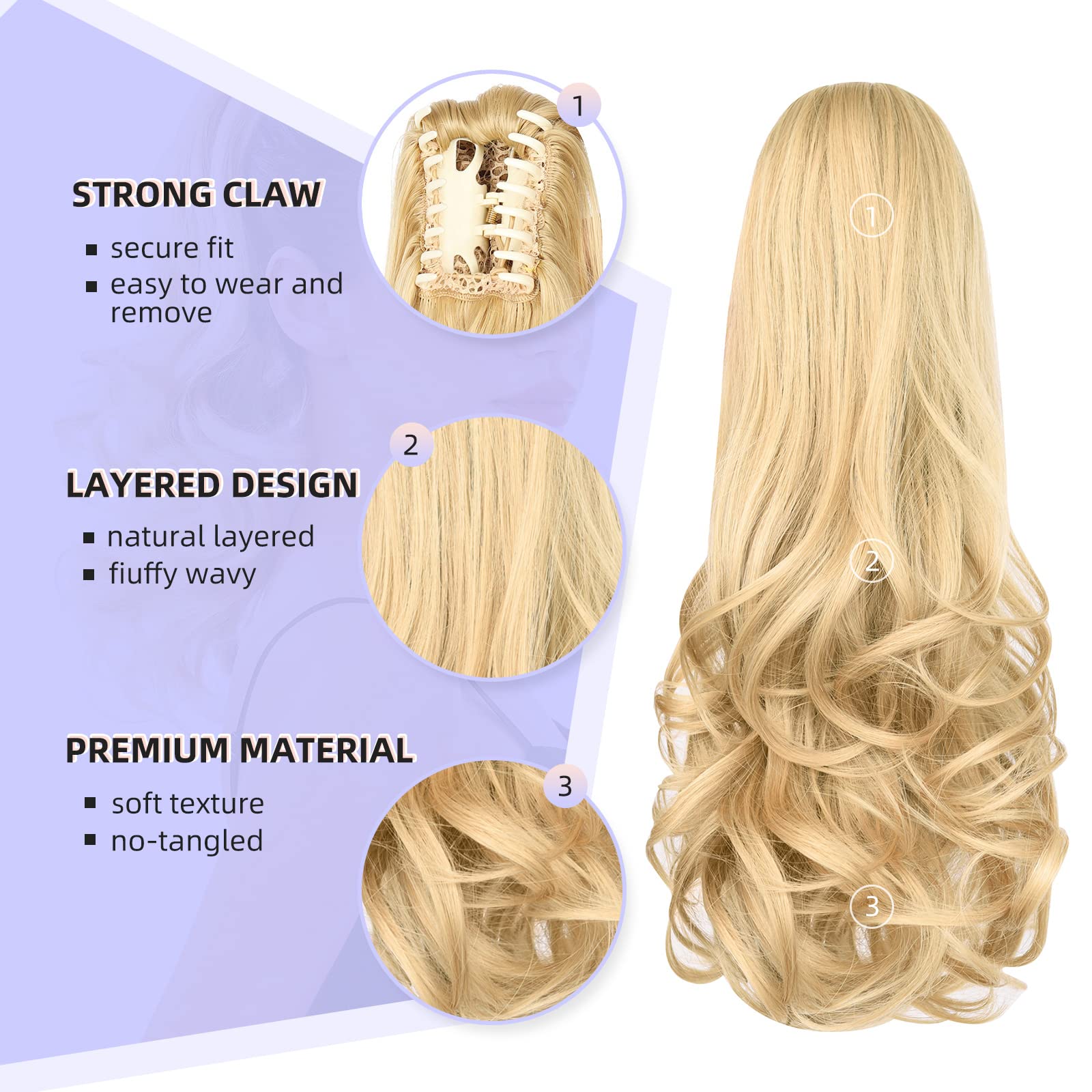 Natural Straight Ponytail Hair Extension with Claw Clip - Seamless Blonde Brown Black Hairpiece for Women - Perfect for Parties, Weddings & Everyday Styling