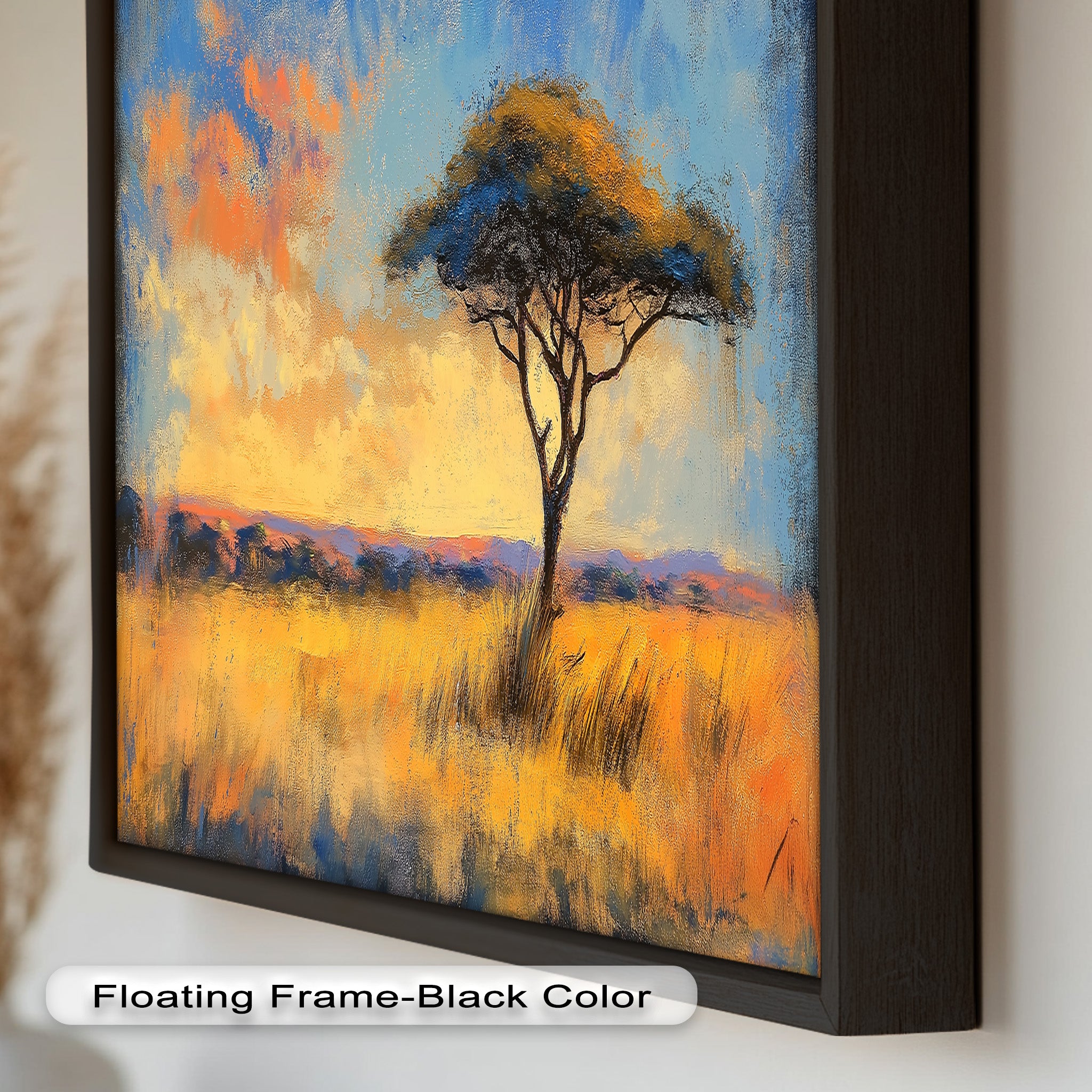 African Savannah Tree Wall Art - Handmade Landscape Oil Painting for Living Room & Bedroom Decor