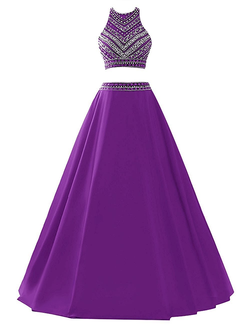 Elegant Two-Piece Beaded Prom Dress for Women - Satin & Sequined Long Evening Gown for Party, Homecoming, Wedding & Special Occasions