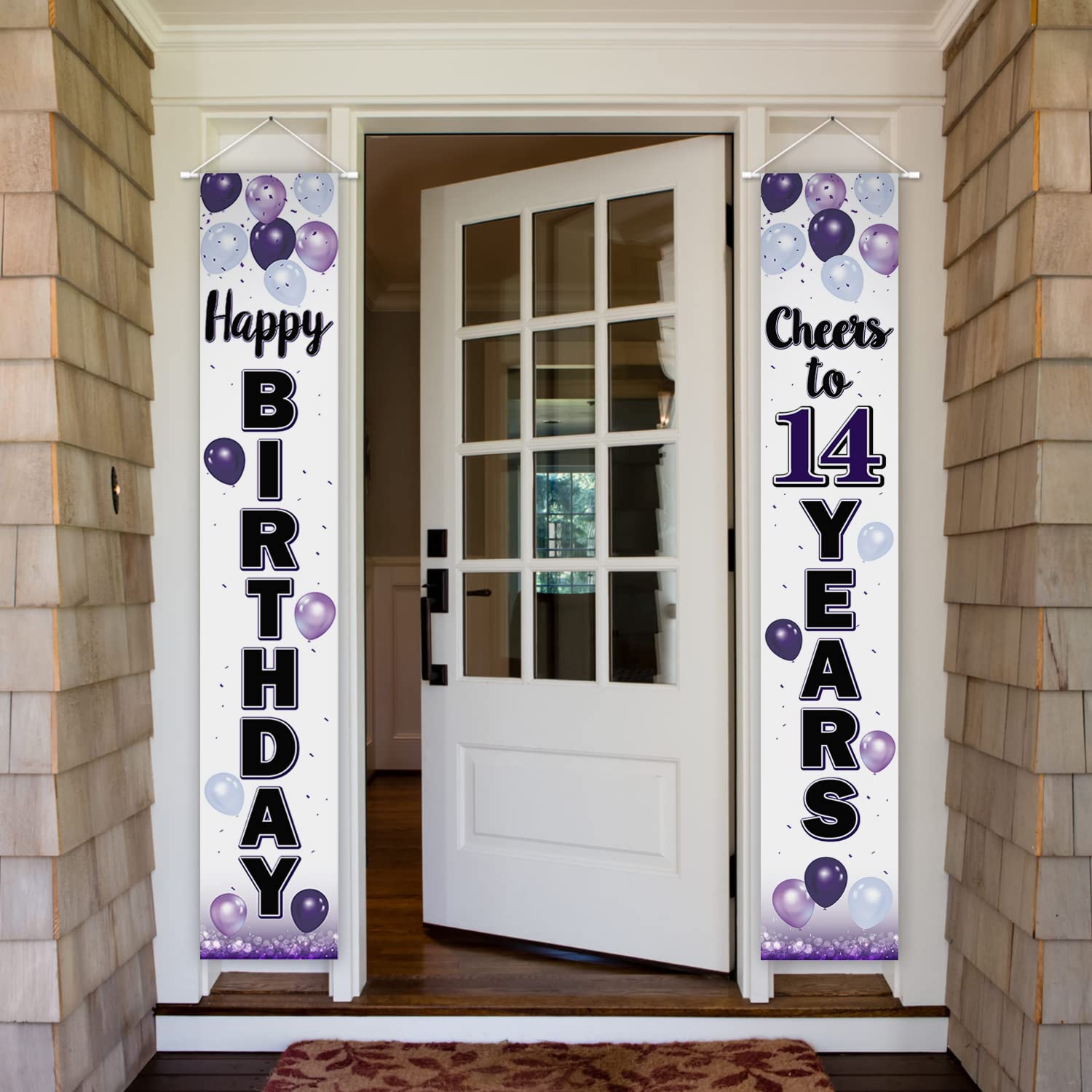 14th Birthday Party Decorations - Purple Balloon Theme Door Banner & Hanging Sign for Teen's Fourteenth Birthday Celebration | Perfect for Sweet 16 Pre-Party, Milestone Birthday Decor, and Teenage Birthday Party Supplies