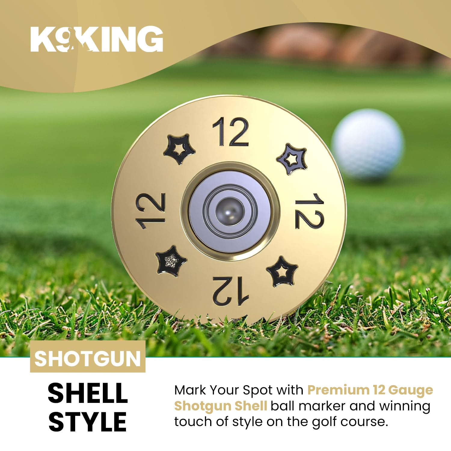 K9King 12 Gauge Shotgun Shell Golf Ball Marker & Hat Clip Set - Premium Golf Accessories for Precision Marking & Style | Perfect for Golf Tournaments, Practice Rounds & Course Play