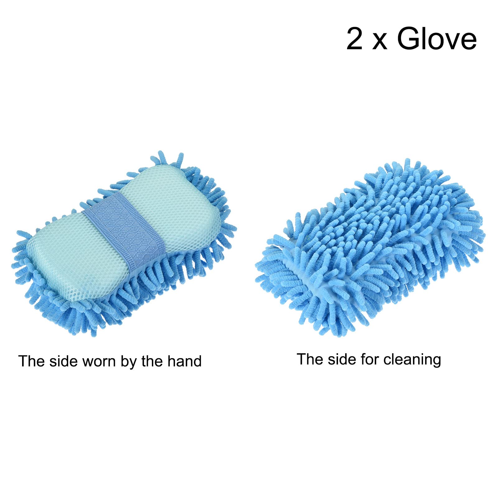 MeccaniXity Chenille Wash Gloves - Super Soft Microfiber Cleaning Mittens for Car, Dishes & Household Chores - Dusting & Drying Sponge (Light Blue, 2-Pack) | Perfect for Kitchen, Bathroom & Auto Detailing