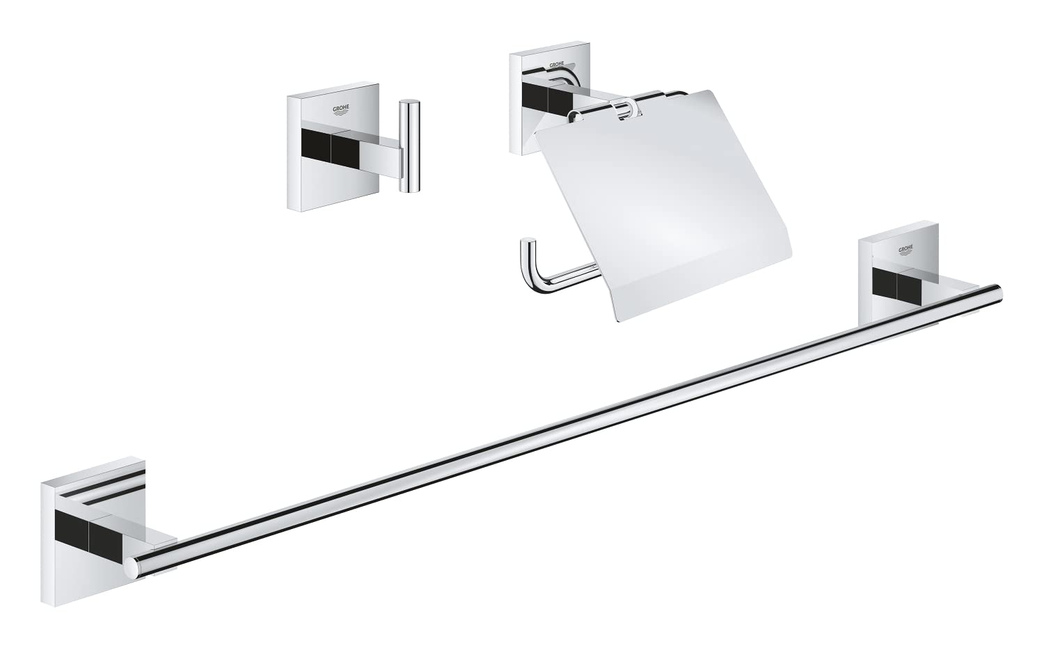 GROWE 41124000 Quickfix 3-in-1 Guest Bathroom Accessories Set - Chrome Finish | Soap Dispenser, Toothbrush Holder & Tumbler | Perfect for Small Bathrooms & Powder Rooms