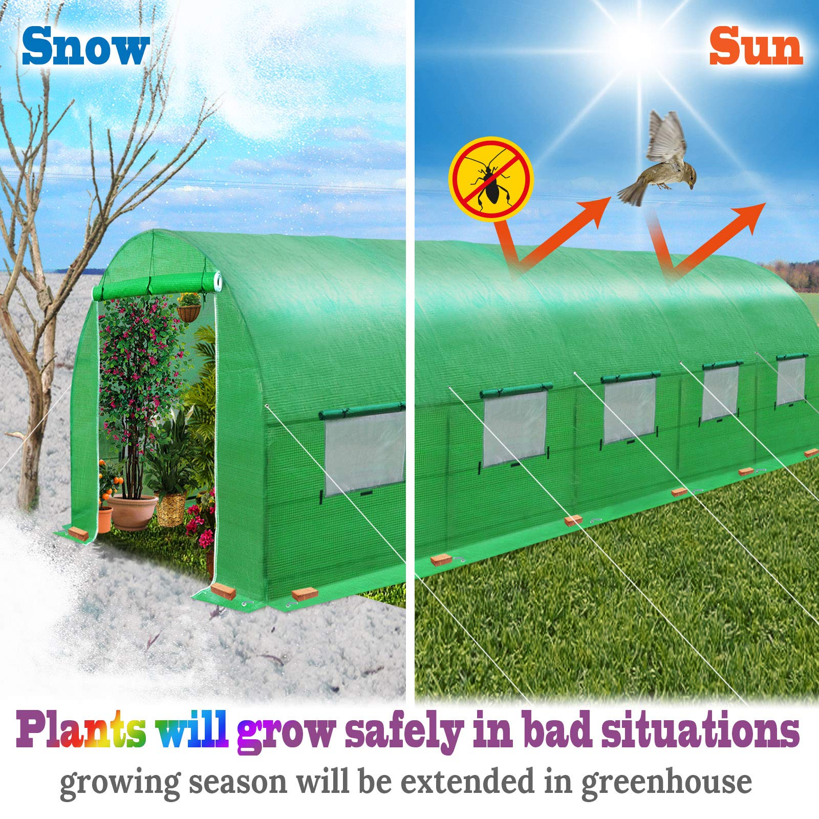 BenefitUSA 24.6'x10'x7' Greenhouse Replacement Cover - Durable Weatherproof Protection for Plants, Vegetables & Flowers | Perfect for Backyard Gardening, Urban Farming & Season Extension