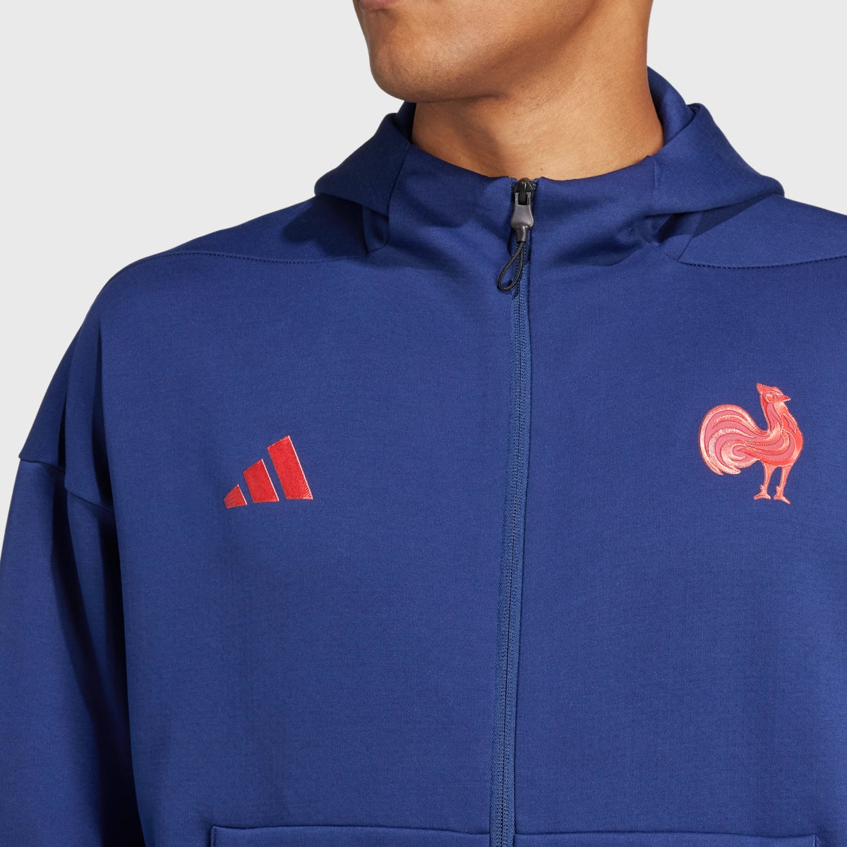 Adidas France Rugby Travel Full Zip Hoodie - Dark Blue Men's Pullover for Sports & Casual Wear - Perfect for Training, Travel & Outdoor Activities