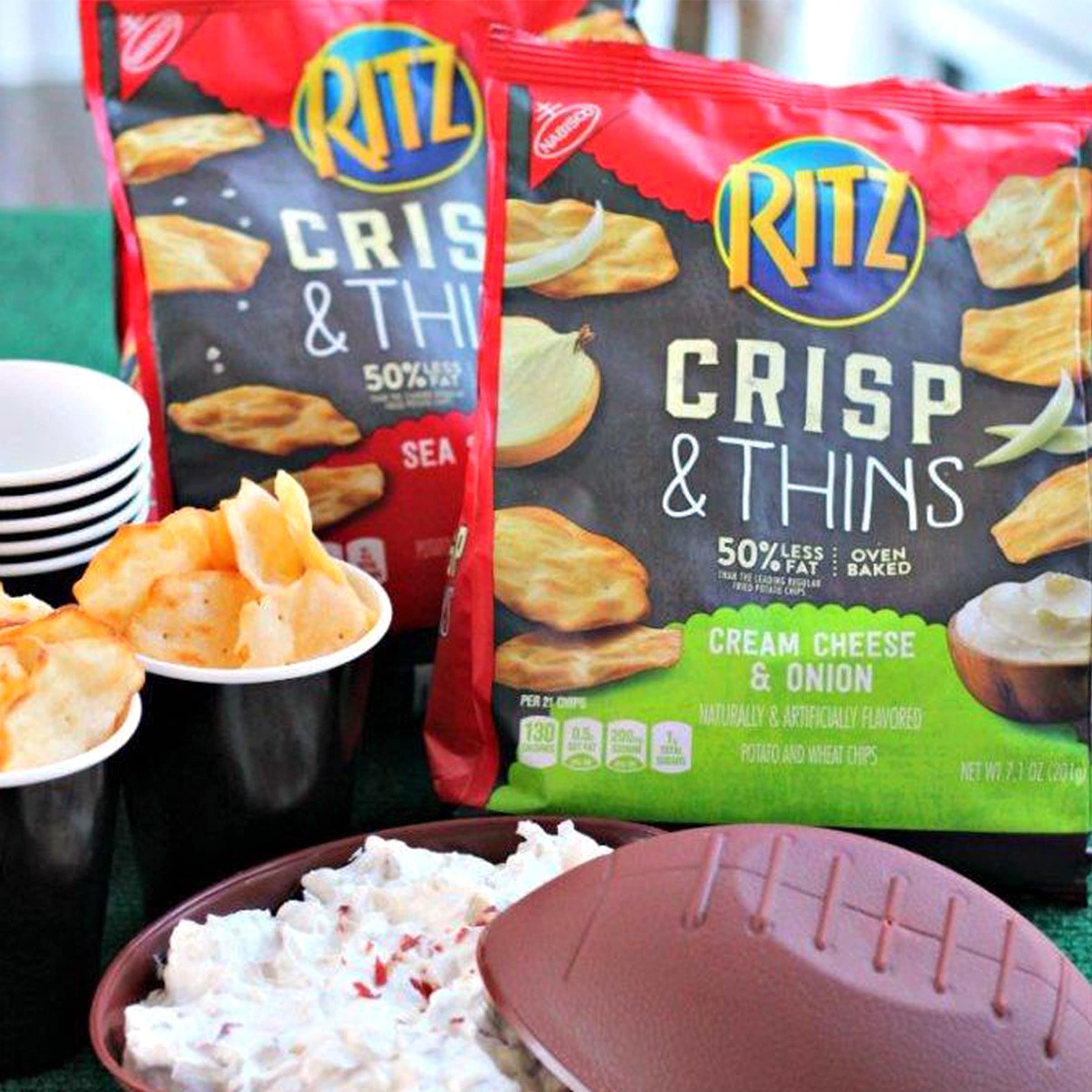 RITZ Crisp and Thins Cream Cheese & Onion Flavored Potato Chips - 7.1 oz Bag - Crunchy Party Snacks for Game Nights, Movie Time & Office Break