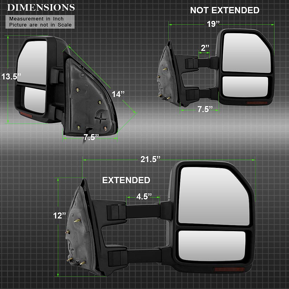 ACANII Telescoping Power Heated LED Signal Towing Mirrors for 2008-2016 Ford F250 F350 F450 - Smoke Lens, Left & Right Set - Perfect for Towing, Night Driving & Off-Road Adventures