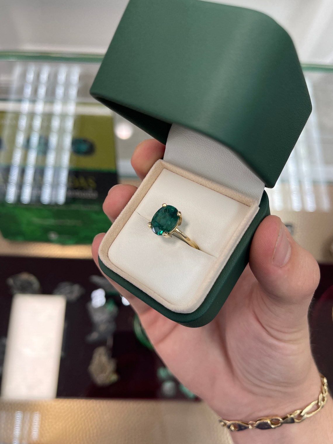 3.31cts 14K Natural Oval Cut High Quality Dark Emerald Solitaire Gold Ring for Women – Elegant Engagement, Wedding, Anniversary Gift – Perfect for Special Occasions & Everyday Luxury