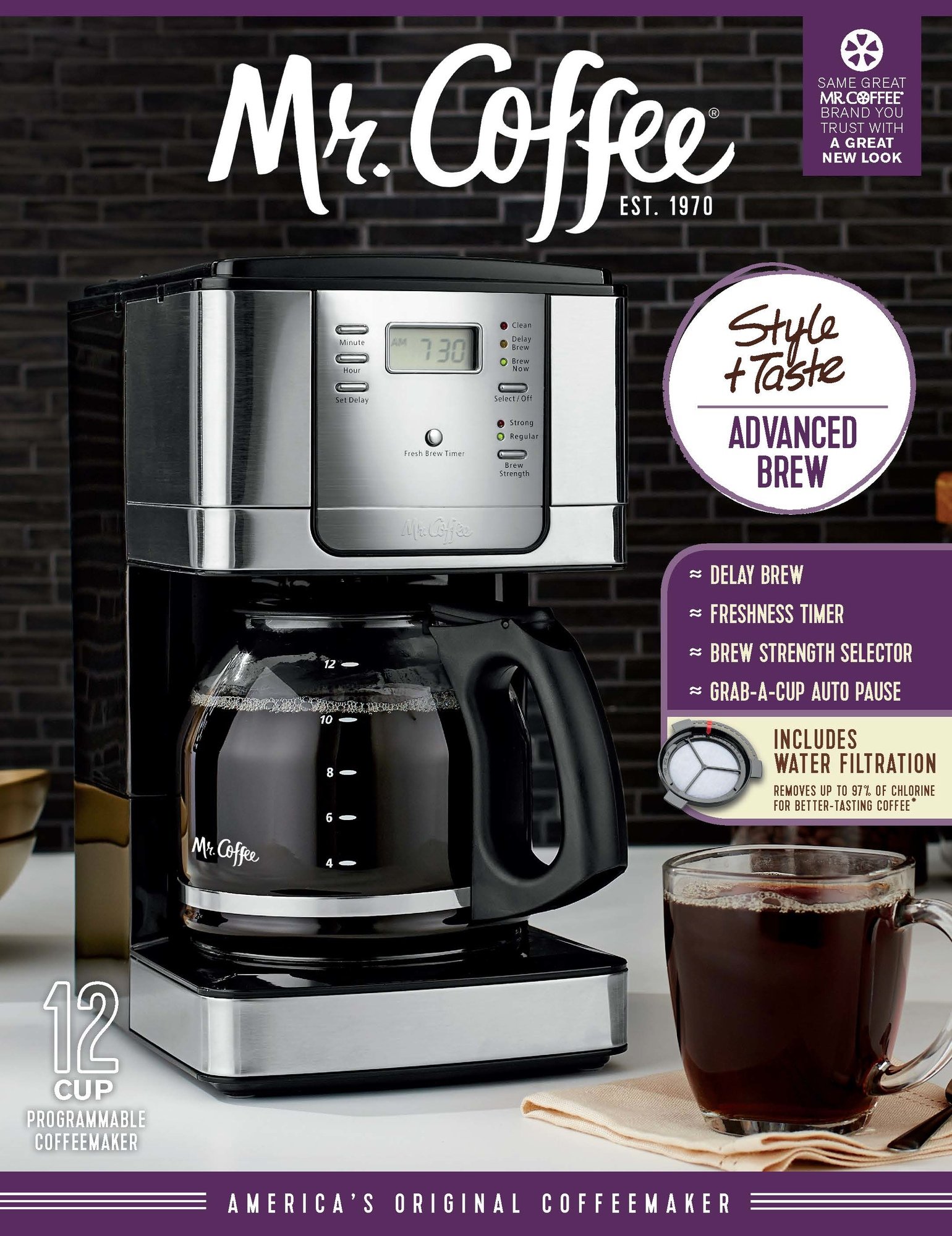 Mr. Coffee 12-Cup Programmable Coffee Maker with Auto Shut-Off, Stainless Steel - Perfect for Home, Office & Entertaining Guests