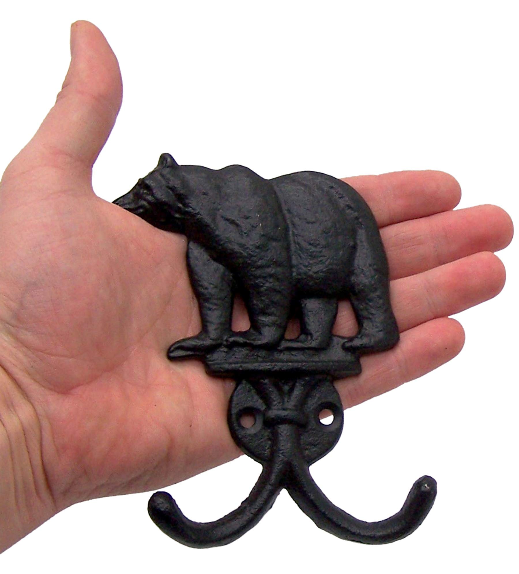 Rustic Black Bear Cast Iron Wall Hooks Set of 3 - 5.25 Inch Heavy Duty Coat Hangers for Entryway, Mudroom, Bathroom & Farmhouse Decor - Perfect for Hanging Coats, Hats, Bags & Towels