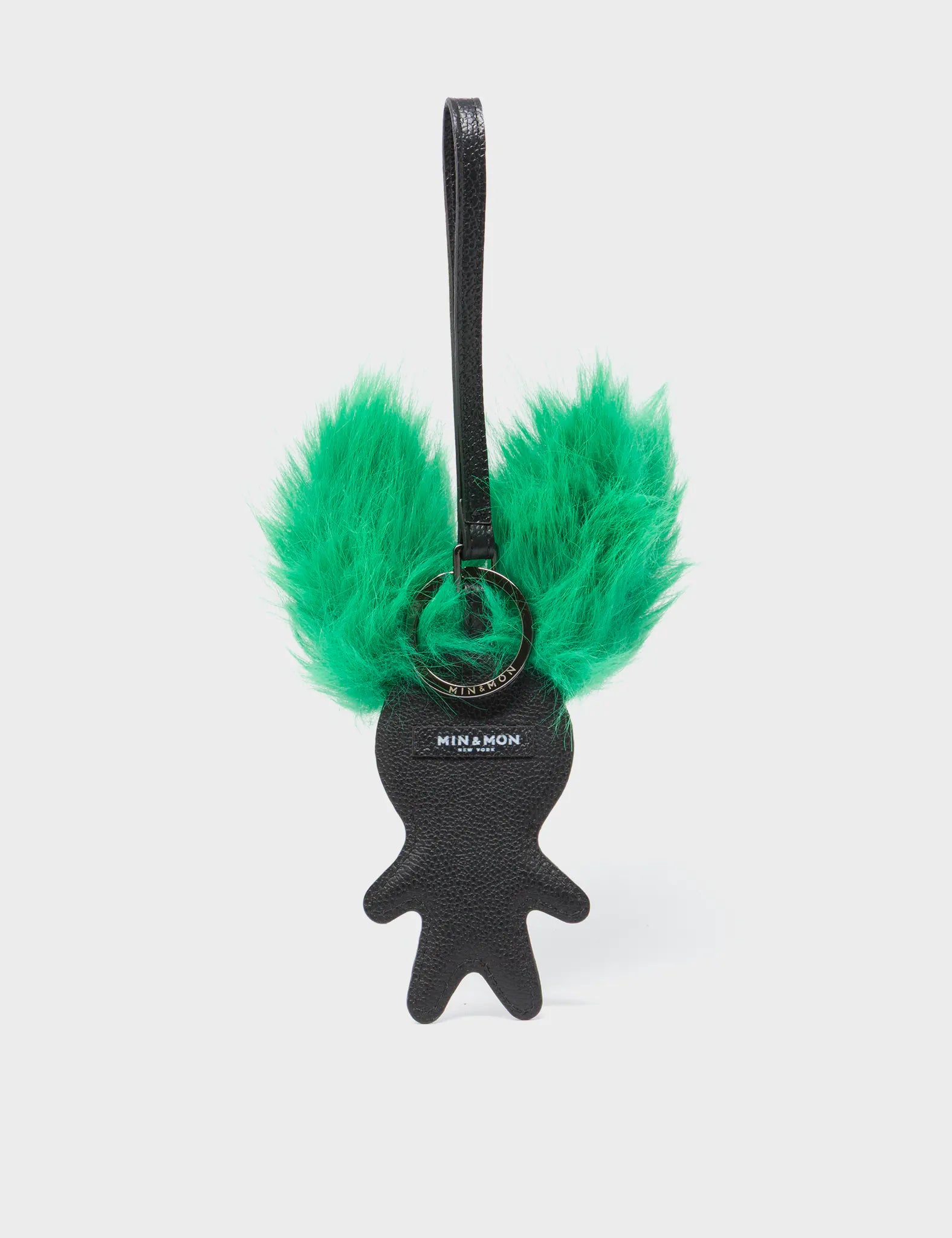 Fluffy Fella Black & Green Leather Bag Charm - Cute Keychain Accessory for Handbags, Backpacks & Luggage | Perfect Gift for Women & Girls