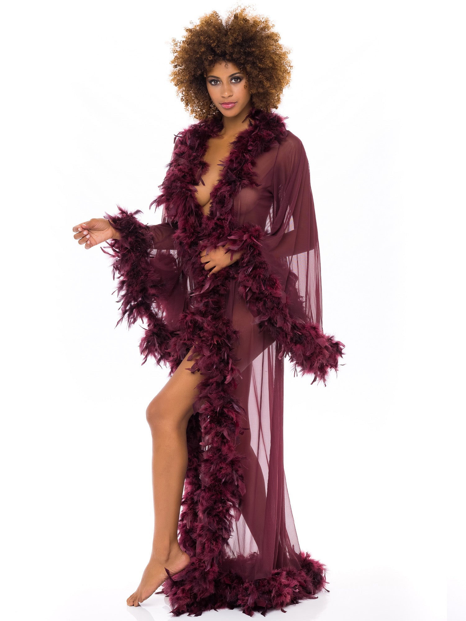 Abby Long Marabou Robe - Soft & Luxurious Feather Trim Loungewear for Women - Perfect for Bridal, Boudoir, and Spa Relaxation