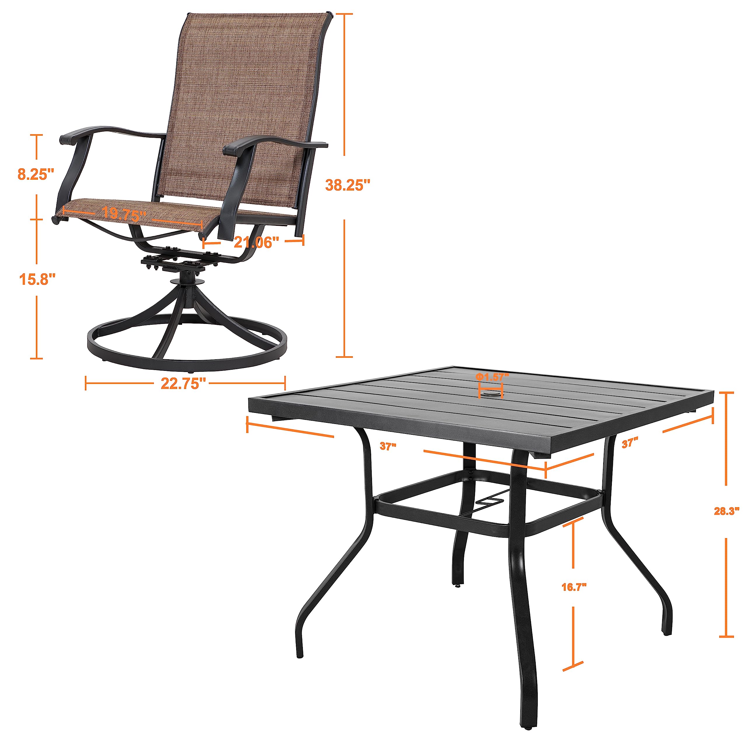 NUU GARDEN 5-Piece Outdoor Dining Set - Black & Brown Iron Patio Furniture with 1.57