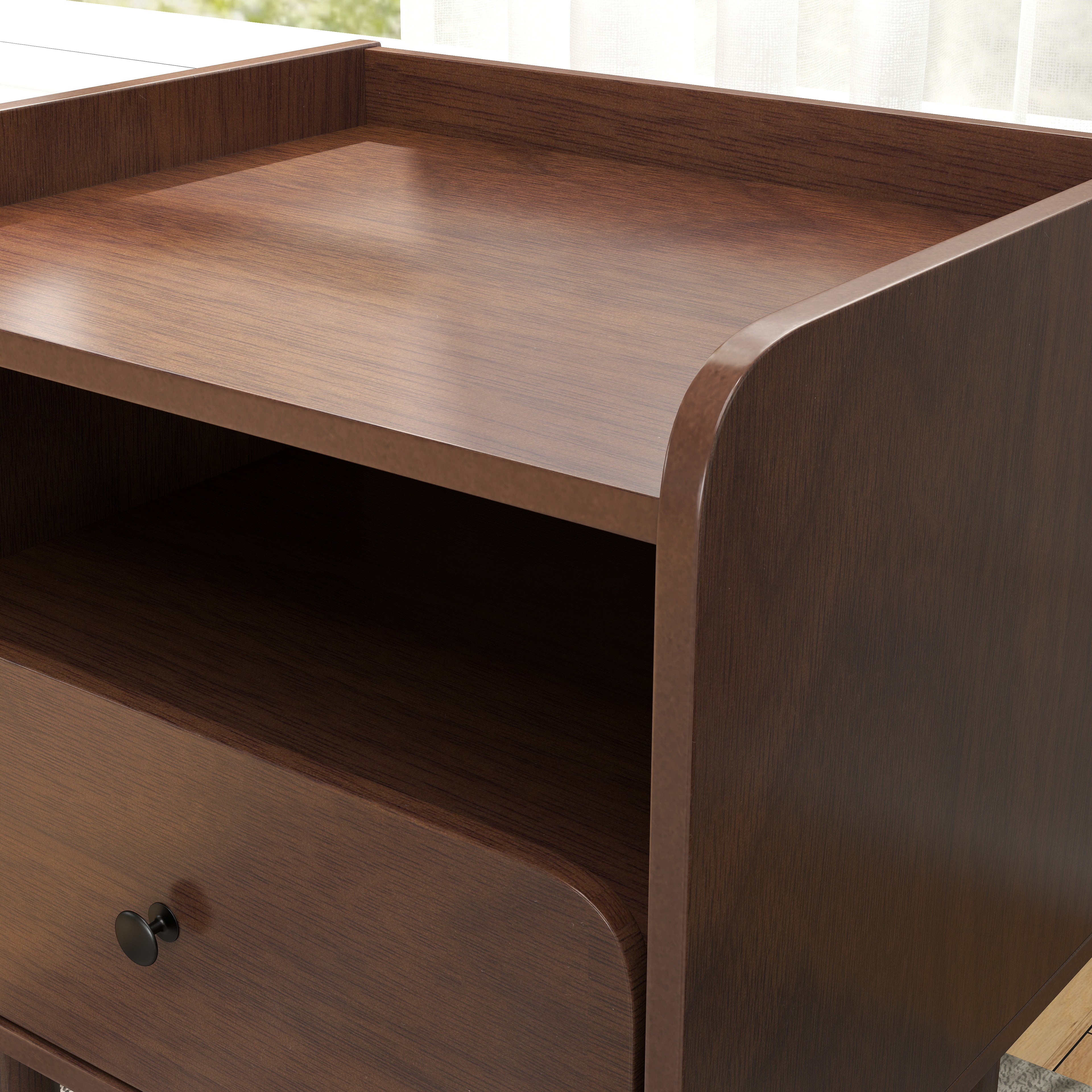 Roundhill Furniture Wyller Dual Tier Storage Nightstand - Modern Side Table with Natural Walnut Finish for Bedroom, Living Room & Office Organization