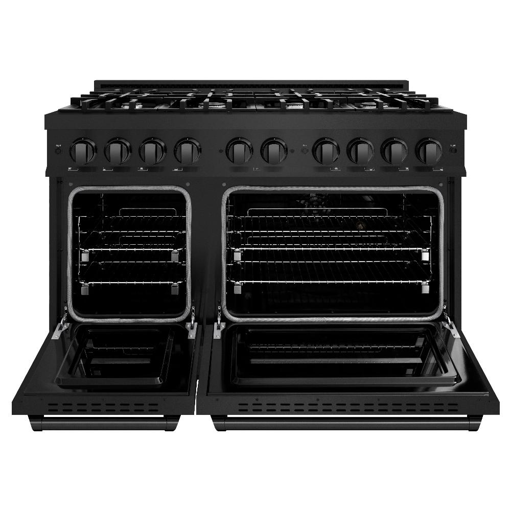 ZLINE 48 Inch 6.7 Cubic Feet Classic Double Oven Dual Fuel Range with 8 Burner Gas Cooktop in Black Stainless Steel (CDRB 48) - Perfect for Large Family Kitchens & Professional Style Cooking