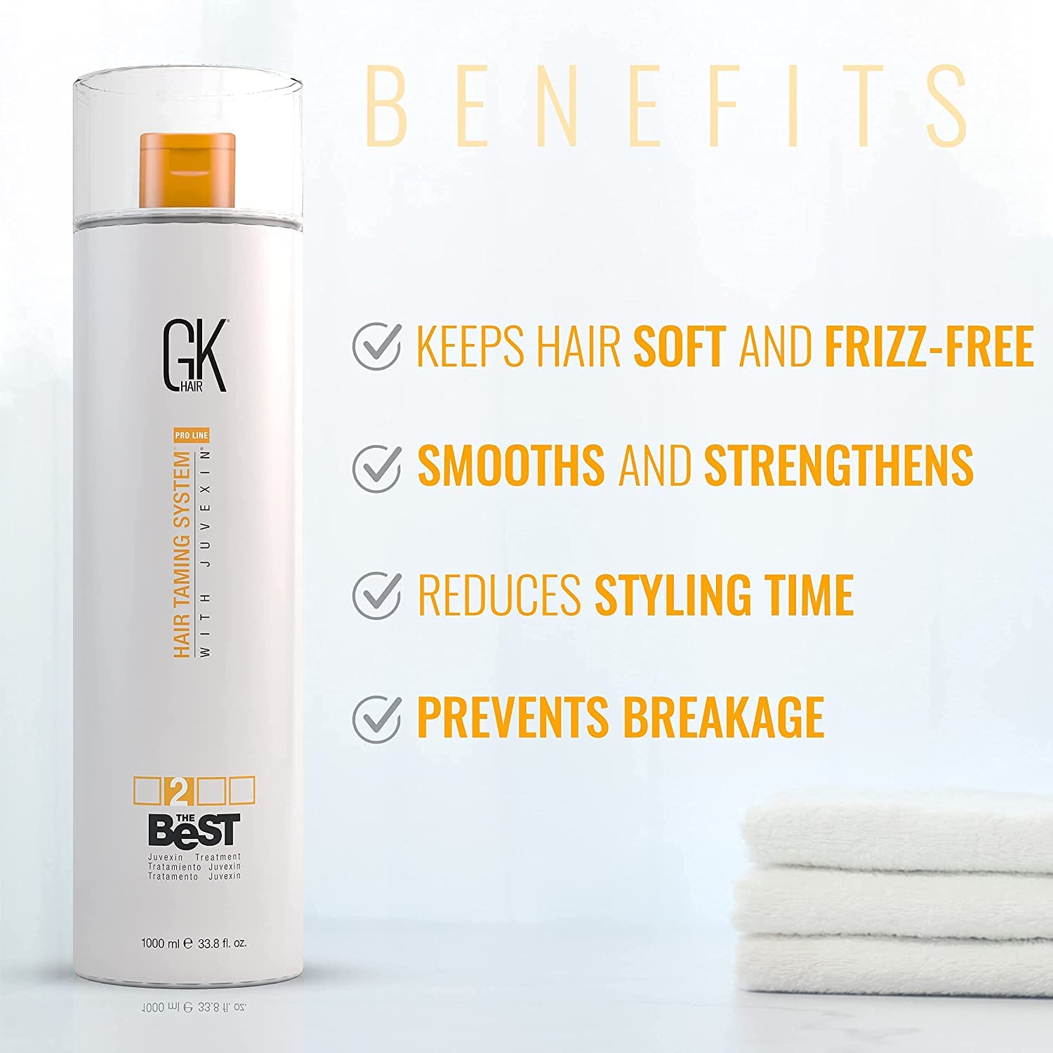 GK HAIR Global Keratin Thermal Round 43mm Hair Brush for Blow Drying, Styling, Curling & Straightening | Professional 1000ml (33.8 Fl Oz) Hair Smoothing Treatment | Perfect for Salon, Home Use & Travel Styling
