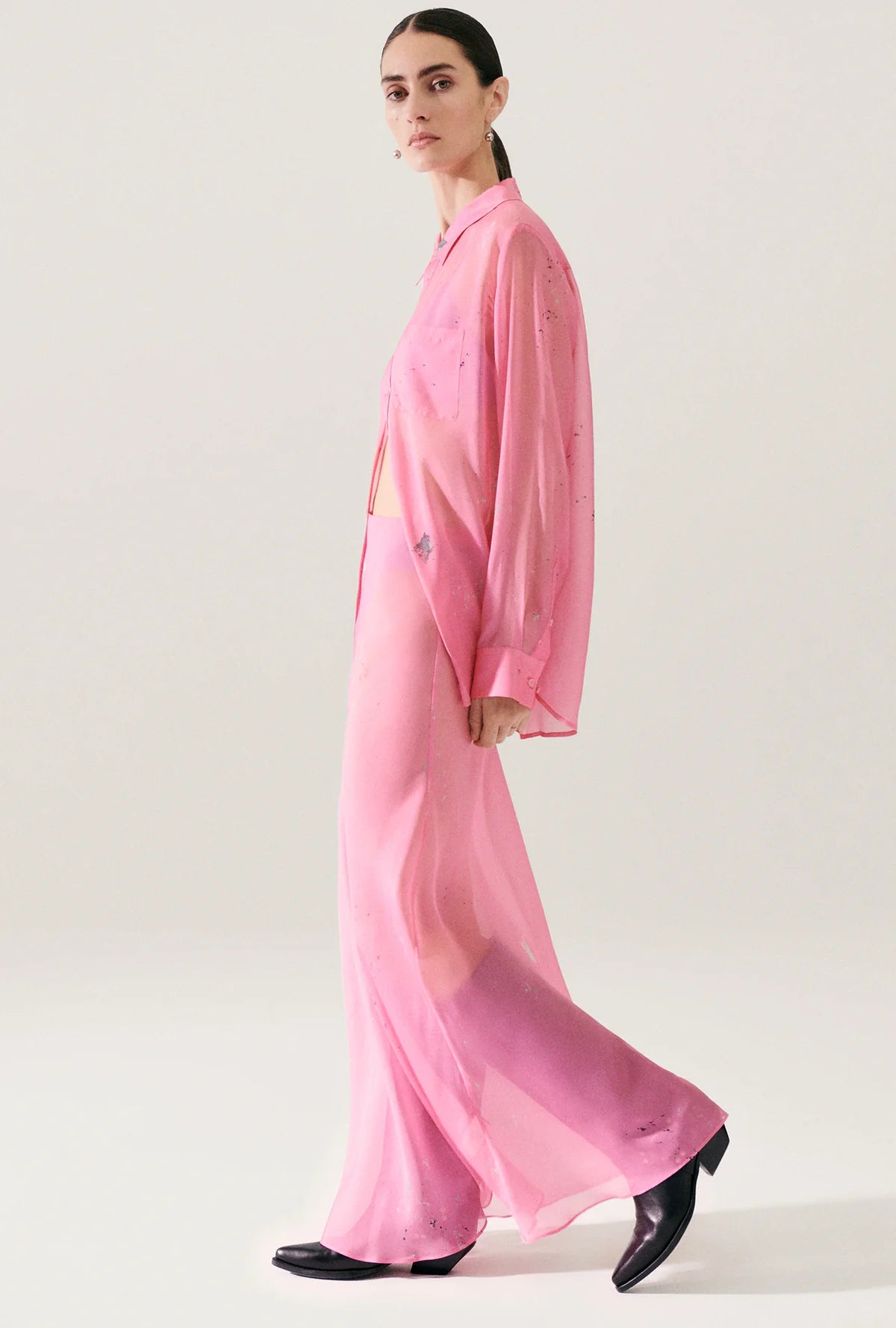 Chiffon Boyfriend Shirt for Women - Soft & Flowy Oversized Blouse - Perfect for Casual Outings, Date Nights & Office Wear