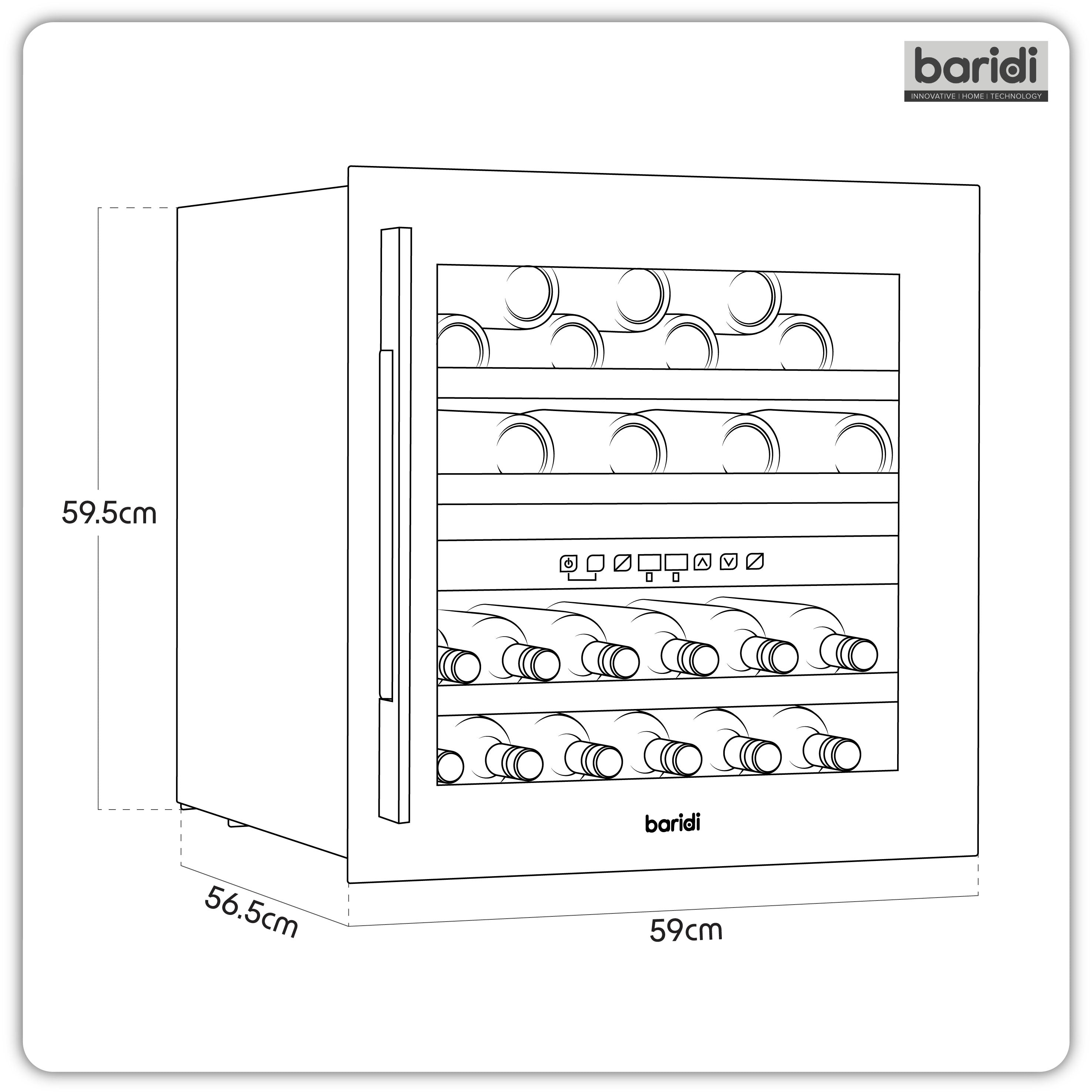 Baridi 60cm Built-In 36 Bottle Dual Zone Wine Cooler with Beech Wood Shelves - Black (DH117) | Perfect for Home Bars, Restaurants & Wine Cellars | Energy Efficient & Quiet Cooling