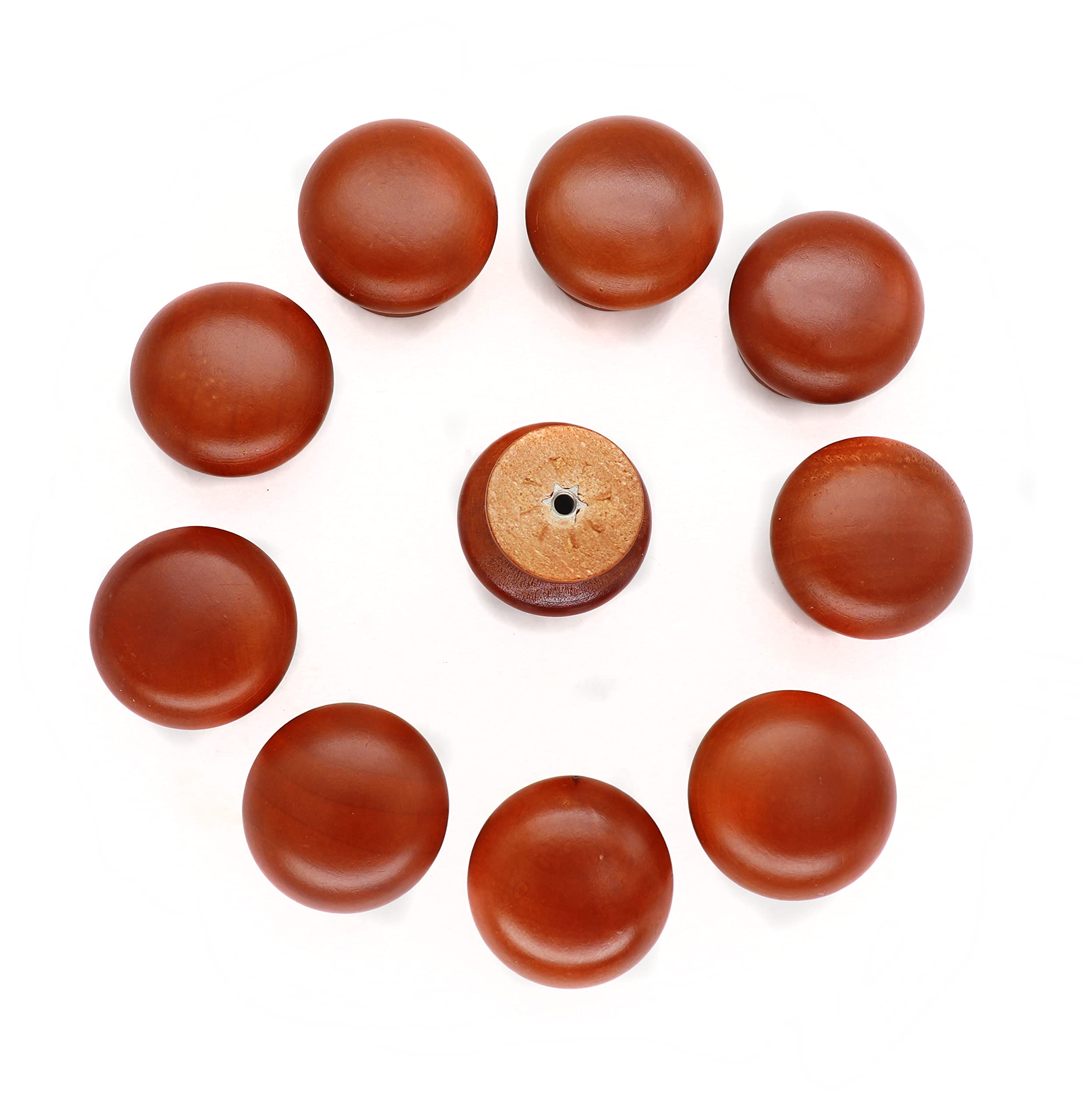binifiMux 10-Pack 1.38 Inch Round Wooden Cabinet Knobs - Dark Red Vintage Drawer Pulls for Dresser, Cupboard & Furniture (Perfect for Bedroom, Bathroom & Kitchen Cabinets)