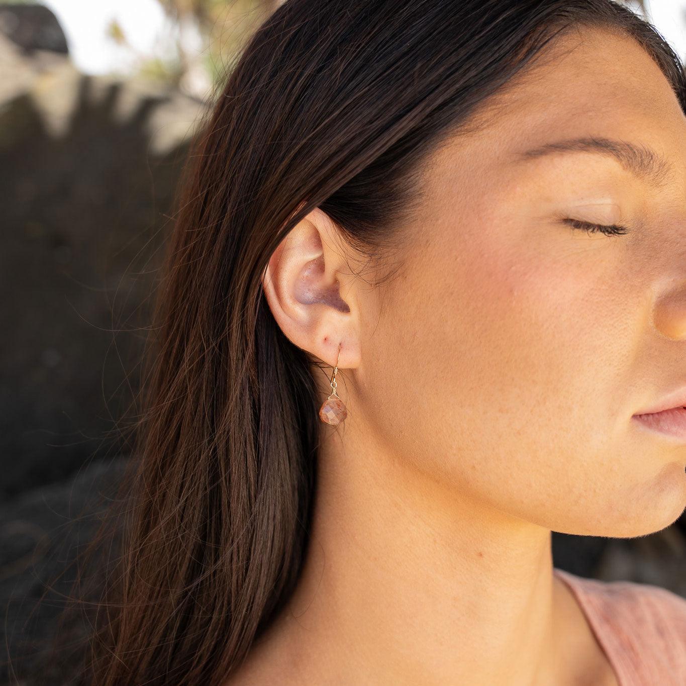 Sunstone Gemstone Teardrop Dangle Earrings - Handmade Sterling Silver Jewelry for Women | Perfect for Weddings, Parties & Everyday Wear