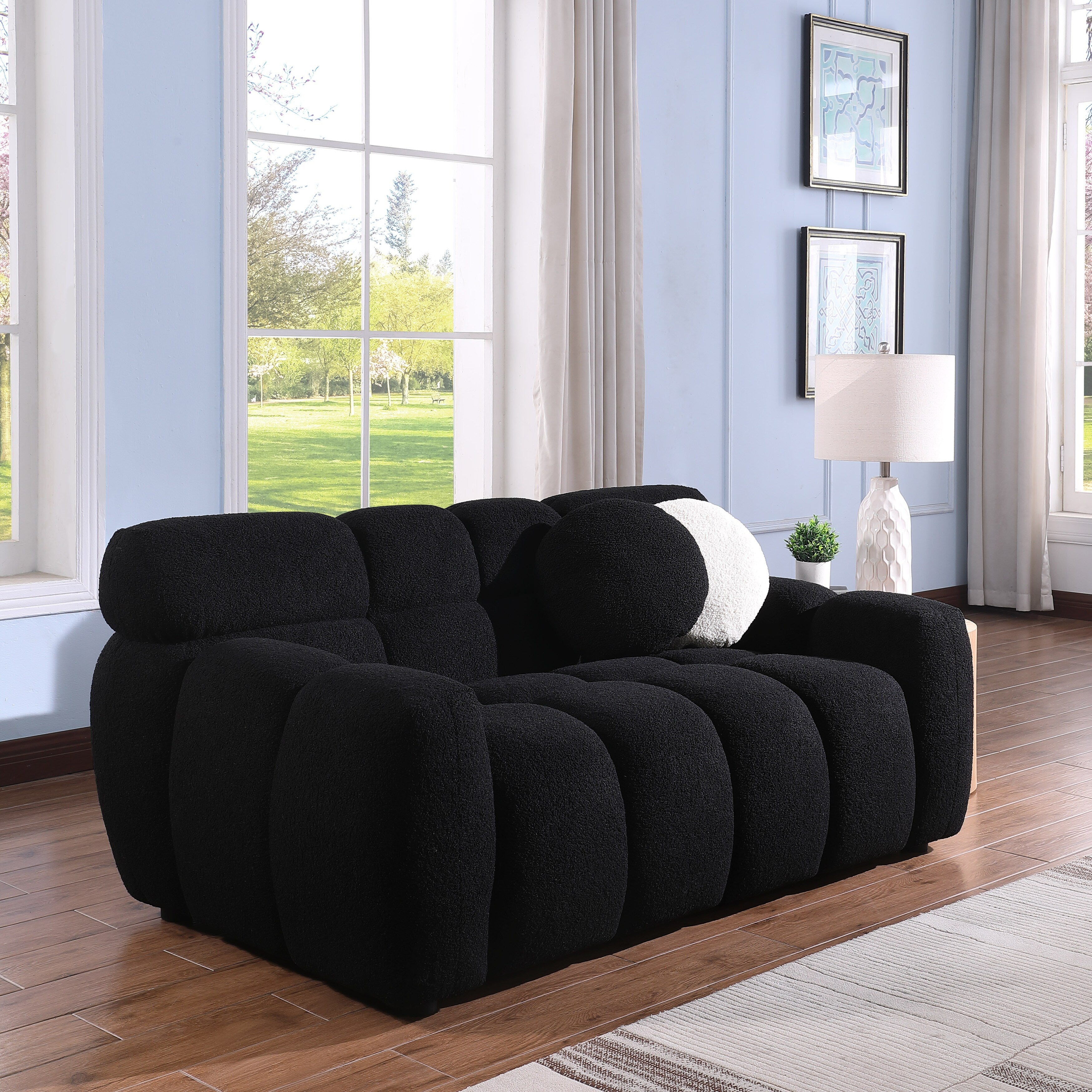 Luxury Beige Boucle Fabric 3-Seater Sofa - Marshmallow Cloud Design with Ultra Plush Cushions for Small Living Rooms & Apartments | Perfect for Cozy Lounging, Movie Nights & Modern Home Decor