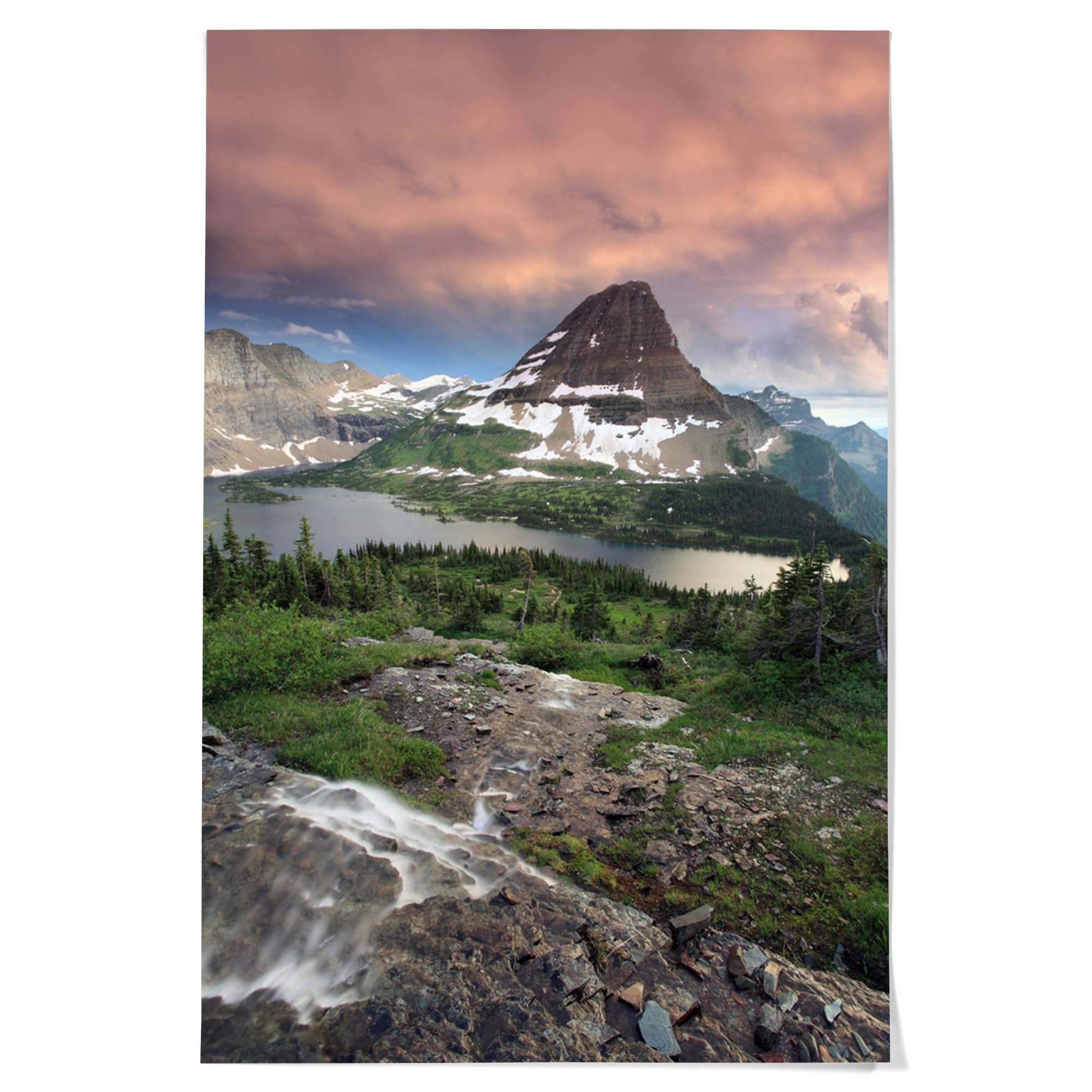 Lantern Press 36x54 Inch Giclee Art Print - Glacier National Park Montana Landscape with Hidden Lake & Bearhat Mountain Sunrise - Premium Wall Decor for Living Room, Bedroom, or Office