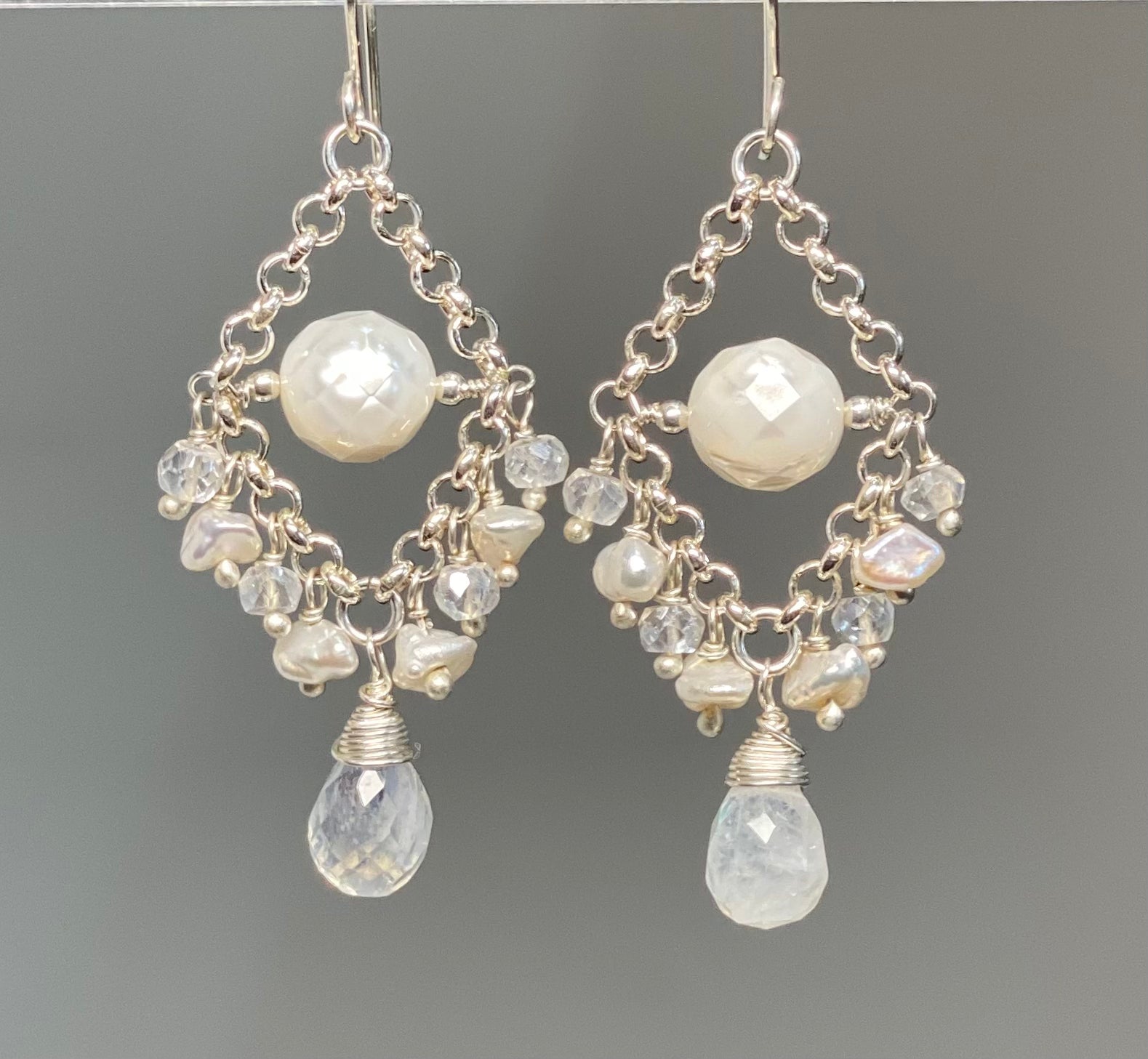 Rainbow Moonstone Chandelier Earrings Sterling Silver 925 - Elegant Dangle Earrings for Women, Gift for Her - Perfect for Weddings, Parties & Special Occasions