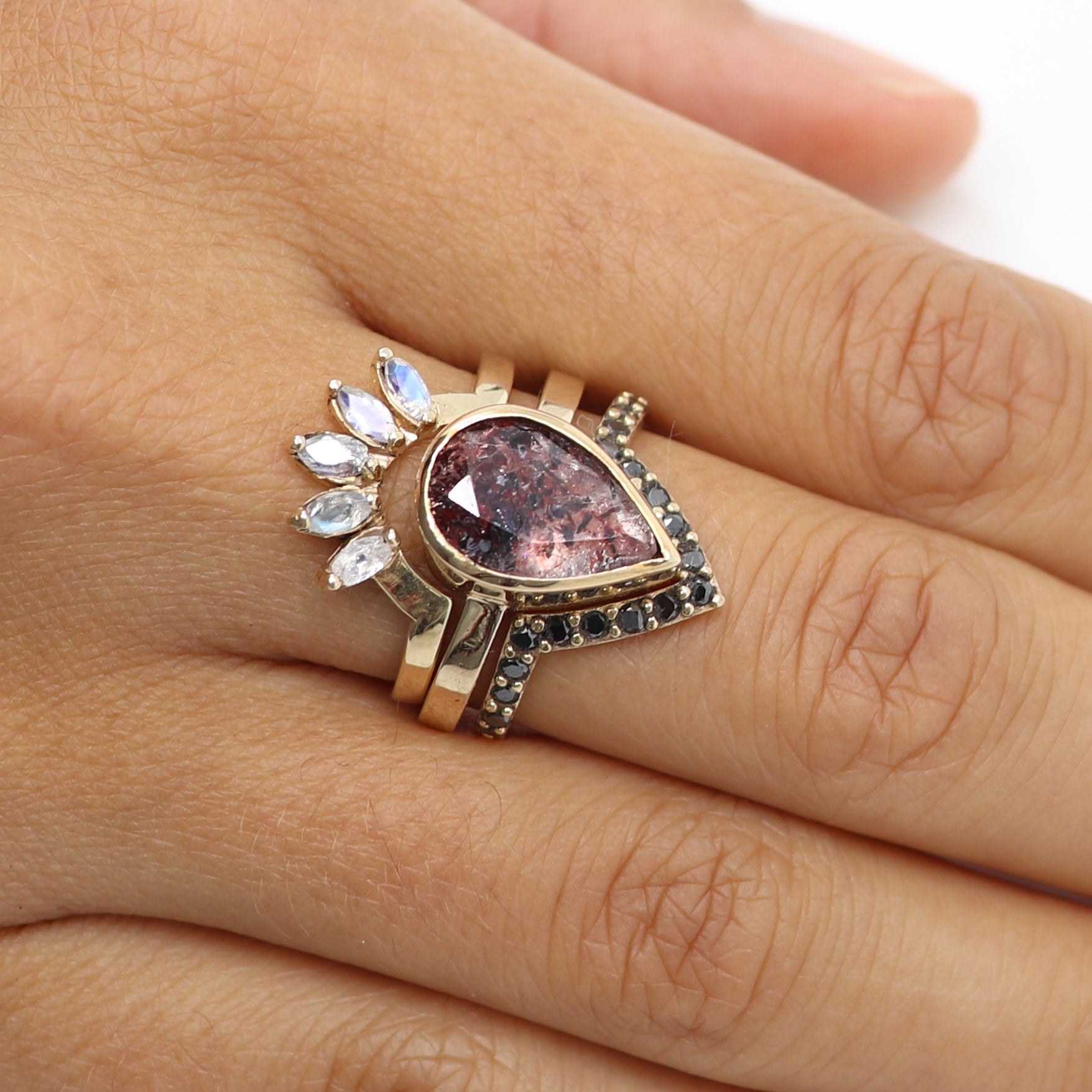 Black Diamond Pavè Supernova Ring for Women - 14K White Gold Wedding Band, Anniversary Gift, Engagement Ring - Perfect for Special Occasions & Everyday Elegance